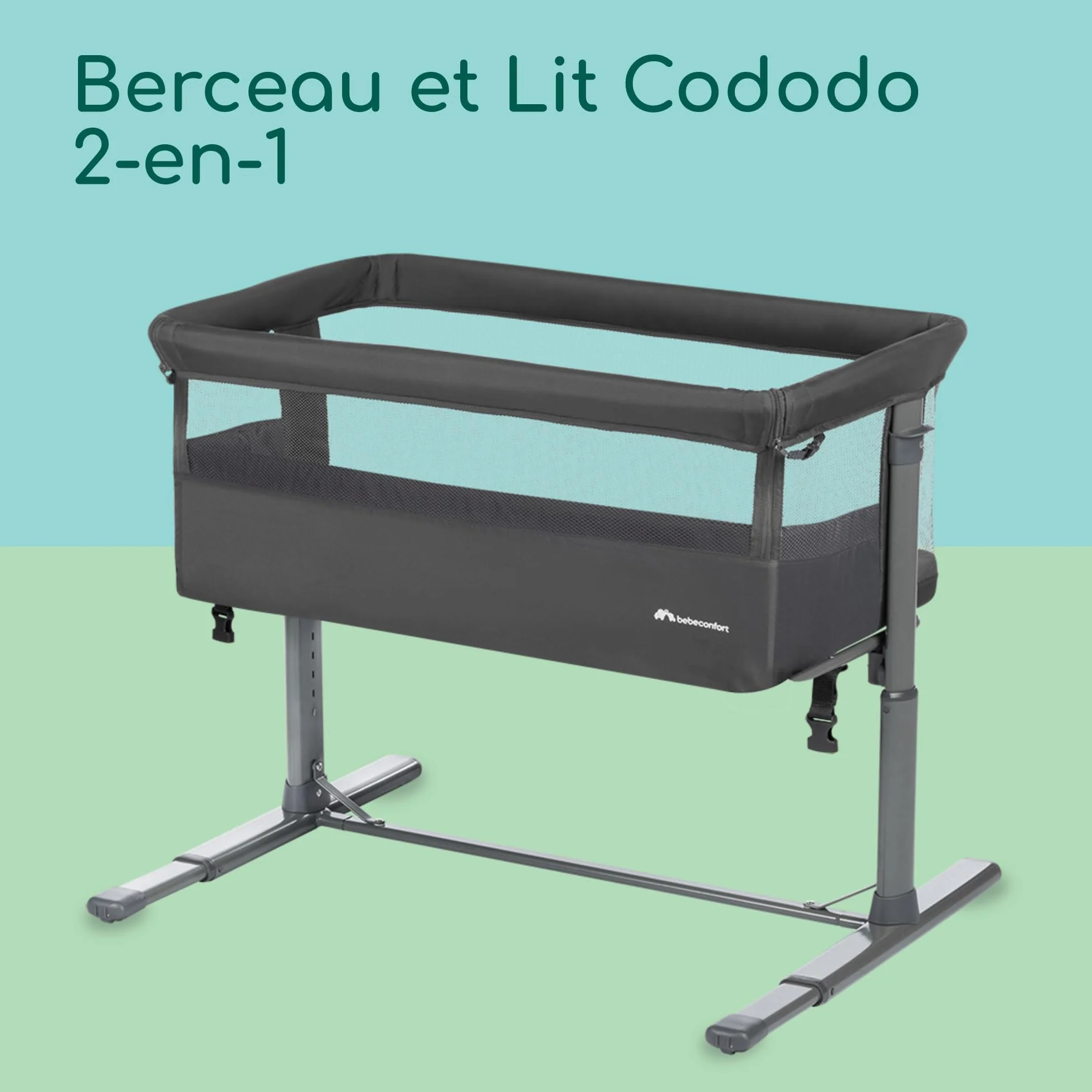 Bebeconfort Zina Berceau Bebe Cododo 0-6 Mois 0-9 kg Pliable 5 Positions Hauteur Réglables Matelas Inclinable Mineral Graphite