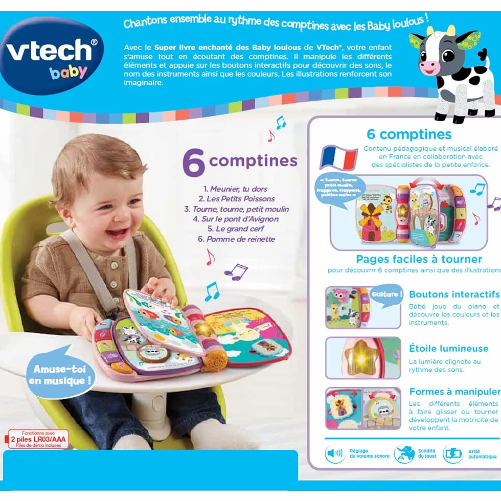 VTech Super Livre Enchanté des Baby Loulous Rose Livre interactif Bébé 6-36 Mois Français