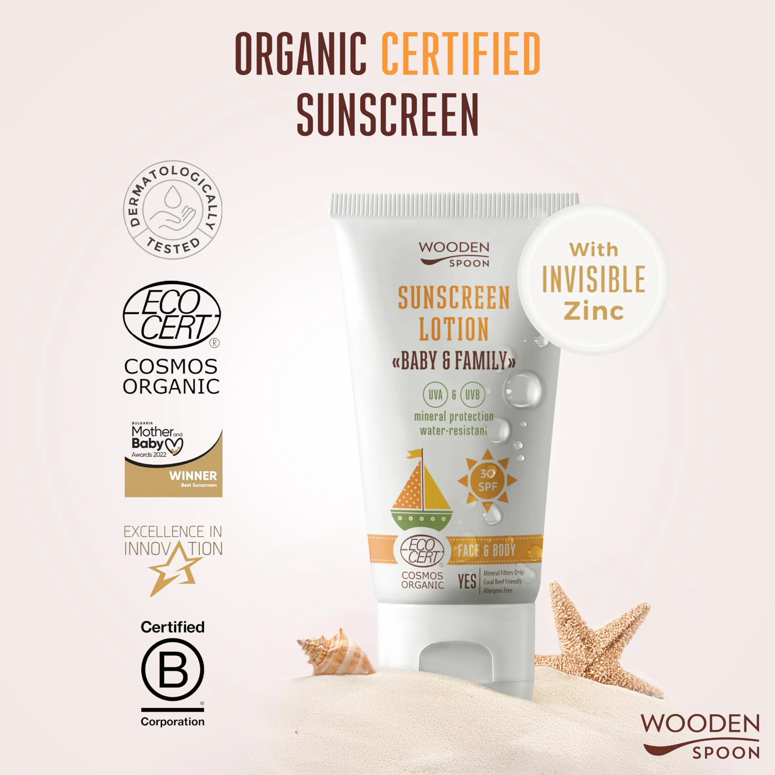 Crème Solaire Bio Bébé et Famille SPF 30 Zinc Invisible 150 ml