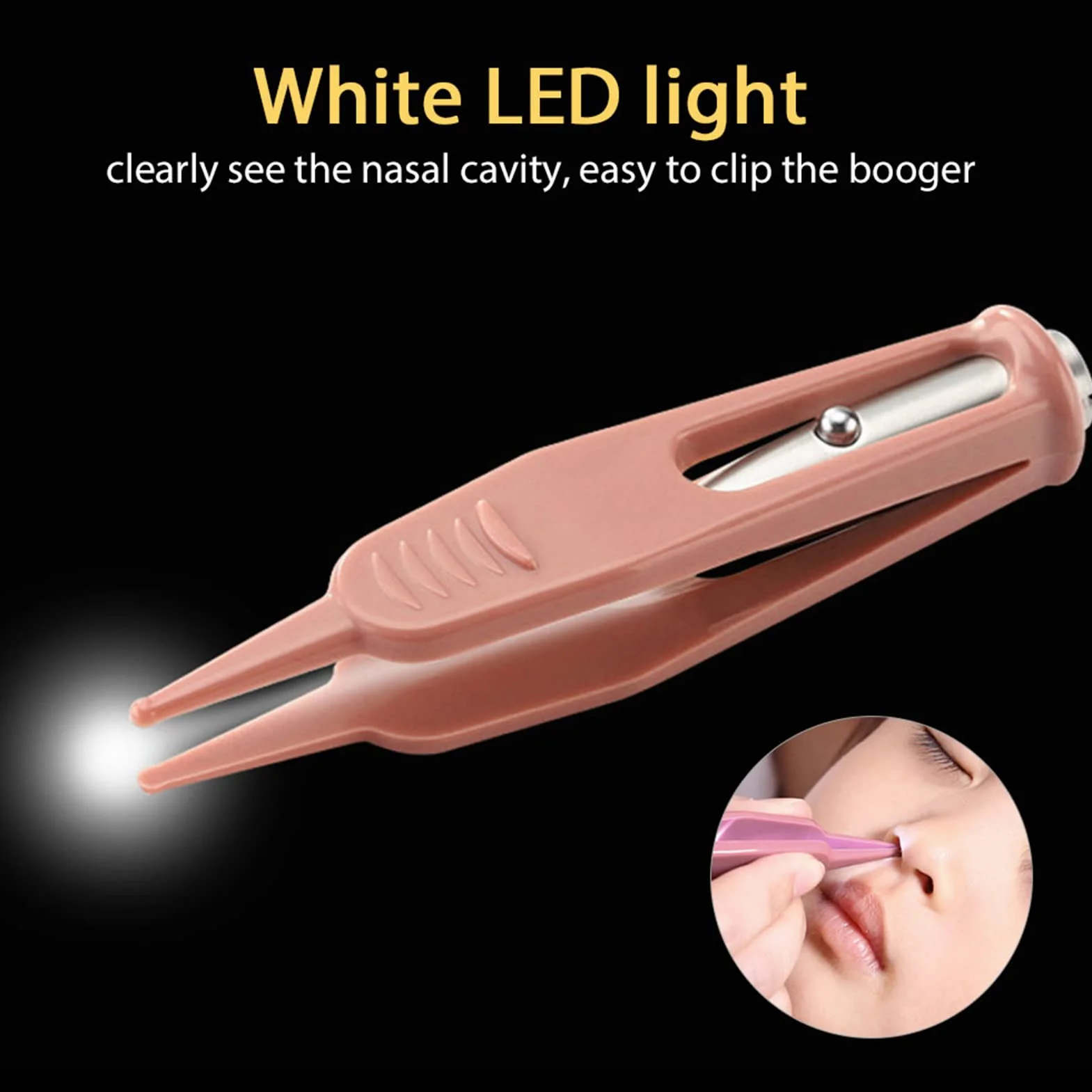 Pince à épiler bébé nez LED, pince à lumière plastique soins bébé