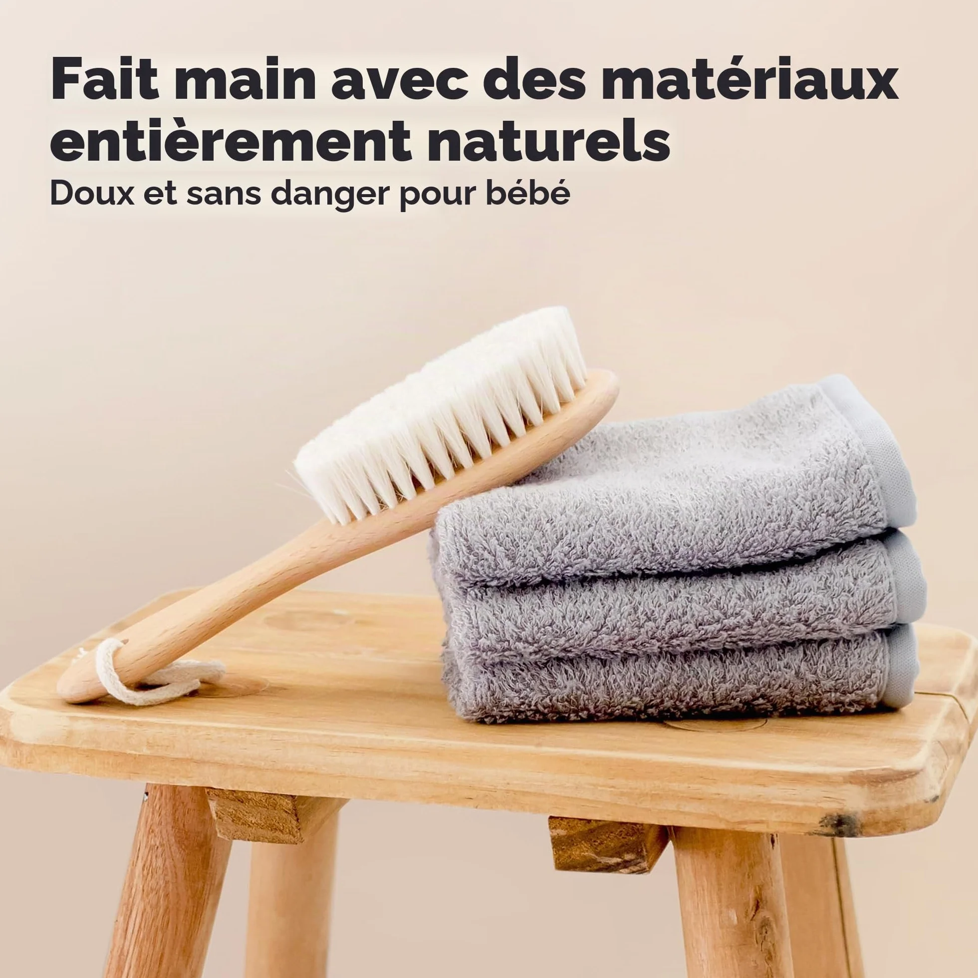Brosse à Cheveux Bébé Nouveau-né en Bois Naturel Poils de Chèvre Doux