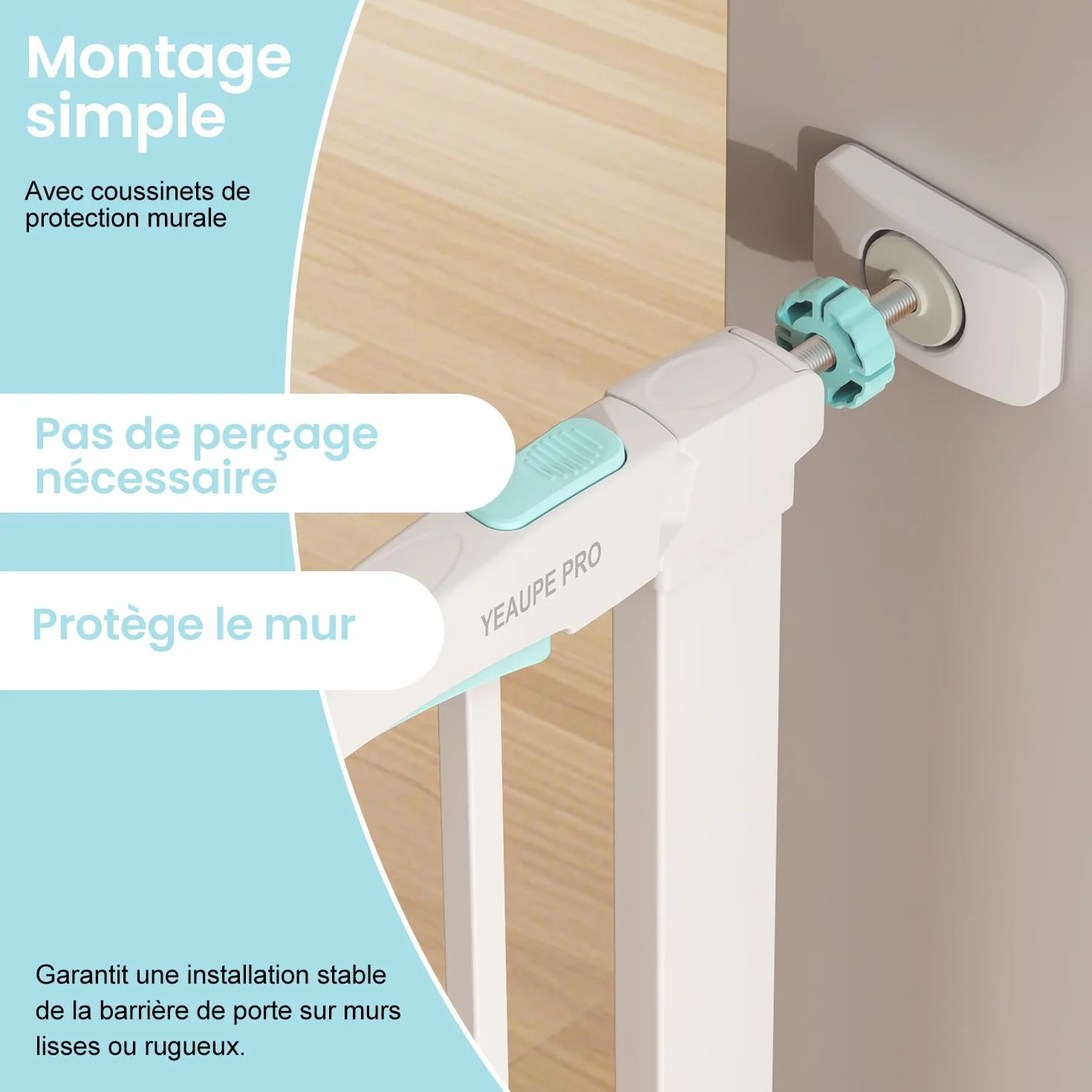 YEAUPE PRO Barrière de Sécurité Enfant 74-78 cm, Barrière Escaliers Portes Pression, Double Verrouillage, Blanc
