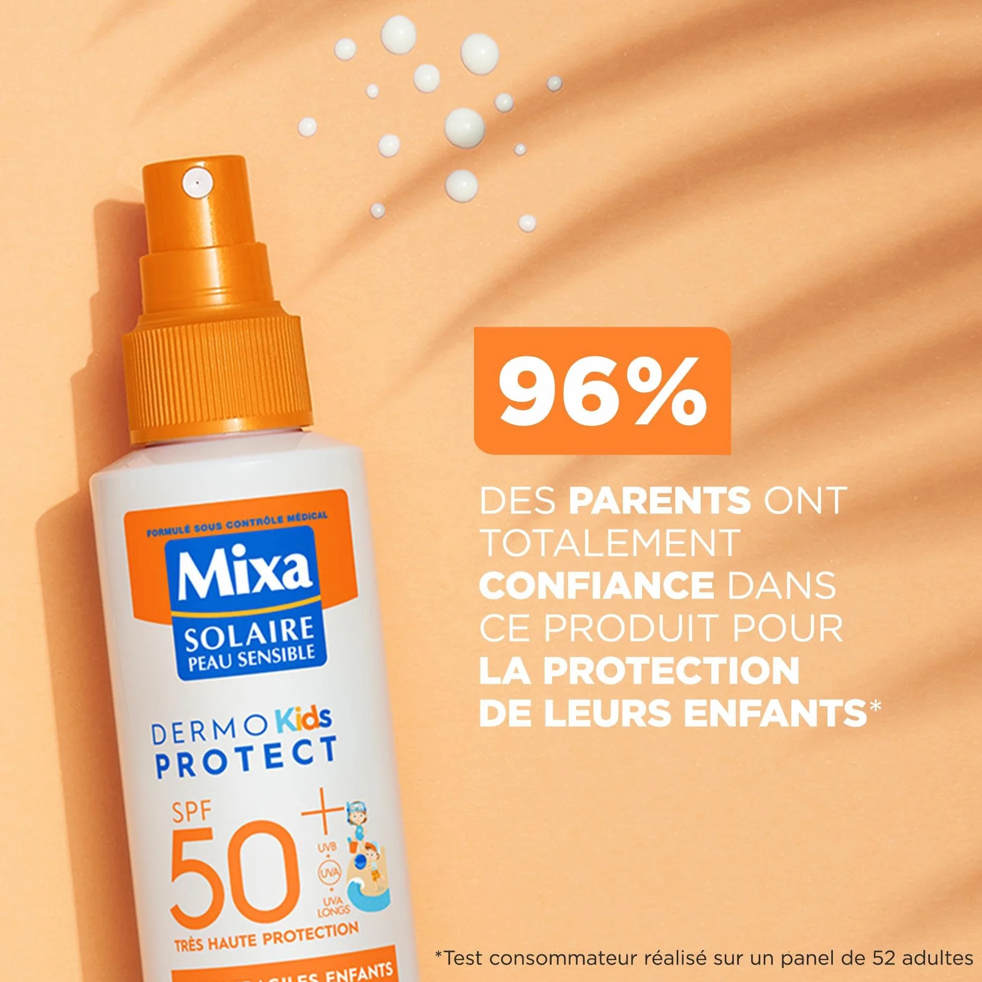 Mixa Solaire Spray Très Haute Protection SPF50+ UVA UVB Peaux Fragiles Enfants Résistant à l'Eau Anti-sable Hypoallergénique Sans Parfum 150ml