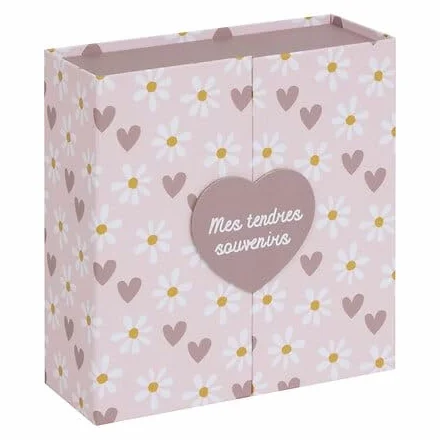 Coffret de naissance souvenirs cœurs 9 tiroirs Rose