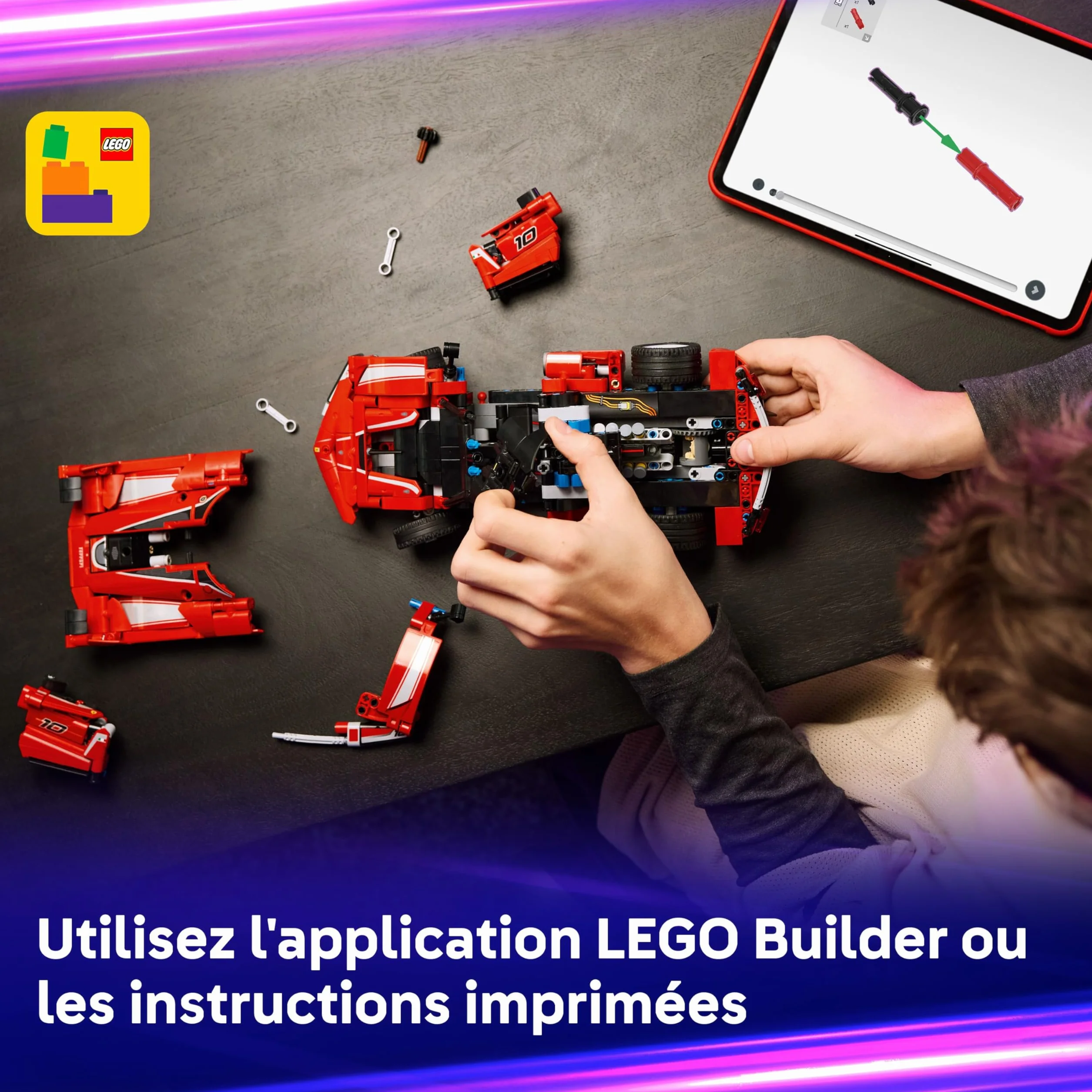 LEGO Technic Ferrari FXX K Voiture de Course Maquette de Construction Moteur V12 Différentiel Pistons Mobiles Cadeau 10 Ans 42212