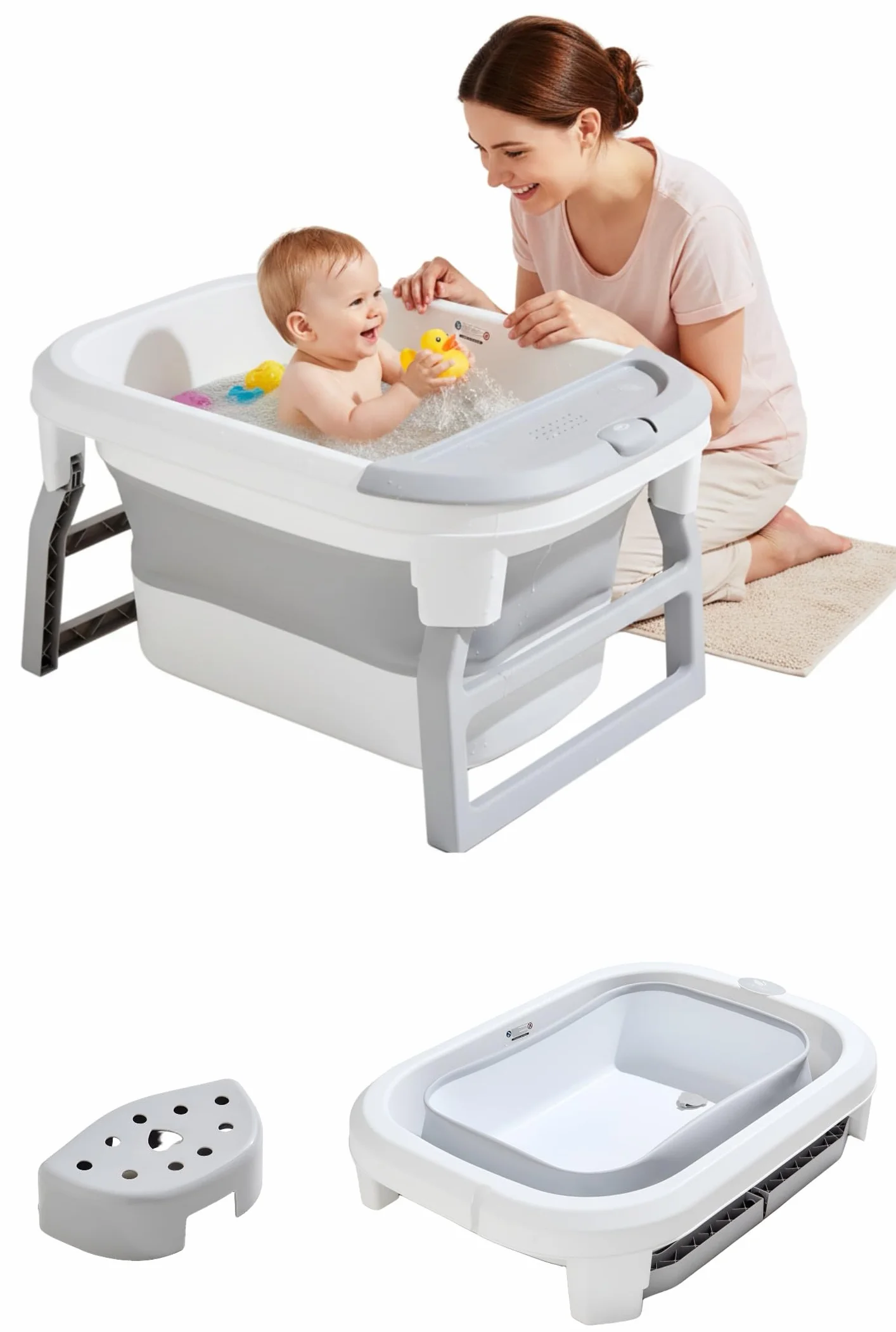 Baignoire pliable pour enfant 0-9 ans grise