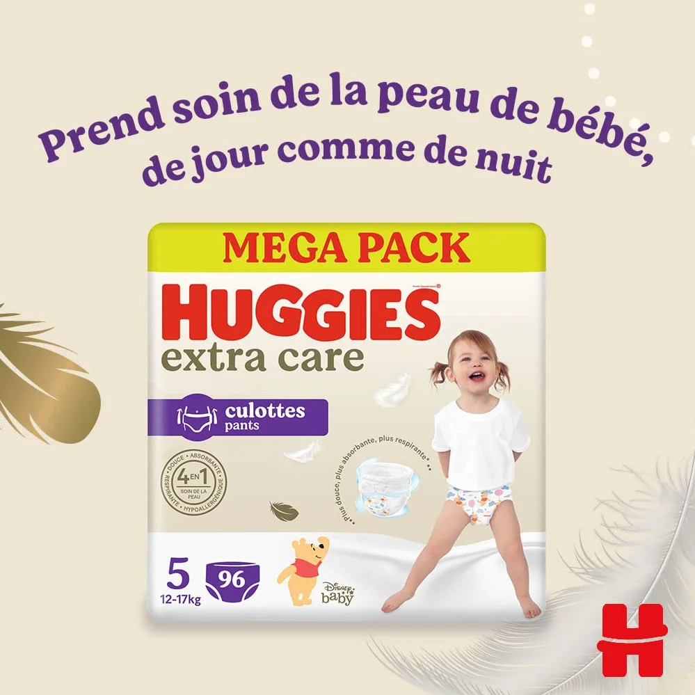 HUGGIES Extra Care Culottes Taille 5 (12/17kg) Pack de 96 couches-culottes hypoallergénique