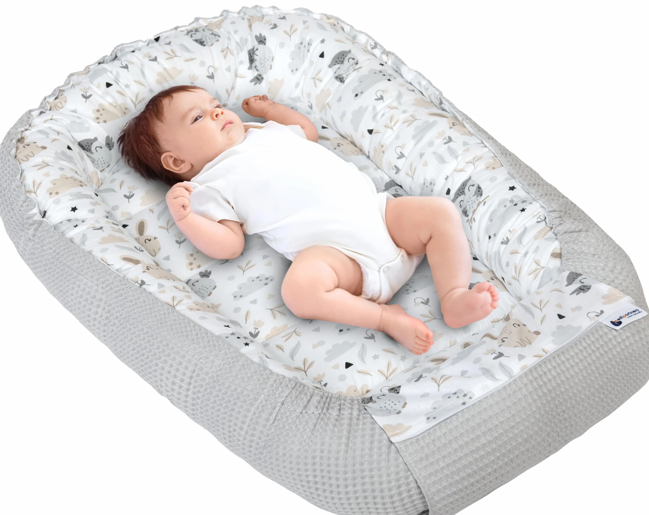 Réducteur de Lit Bébé 100x60x15cm Cocon Naissance Couffin Nid d'Ange 100% Coton Gaufre Gris