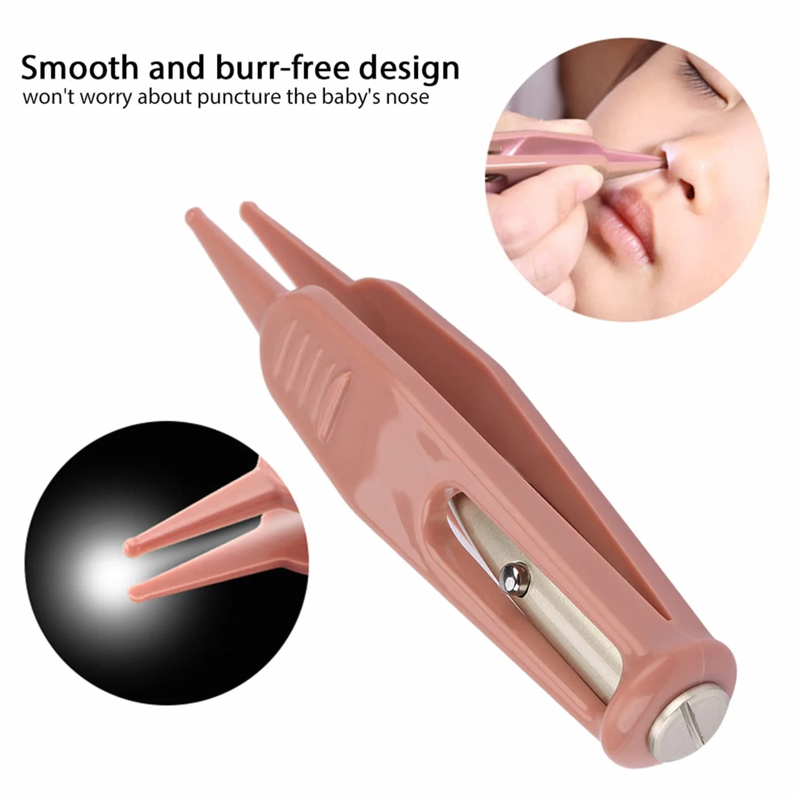 Pince à épiler bébé nez LED, pince à lumière plastique soins bébé