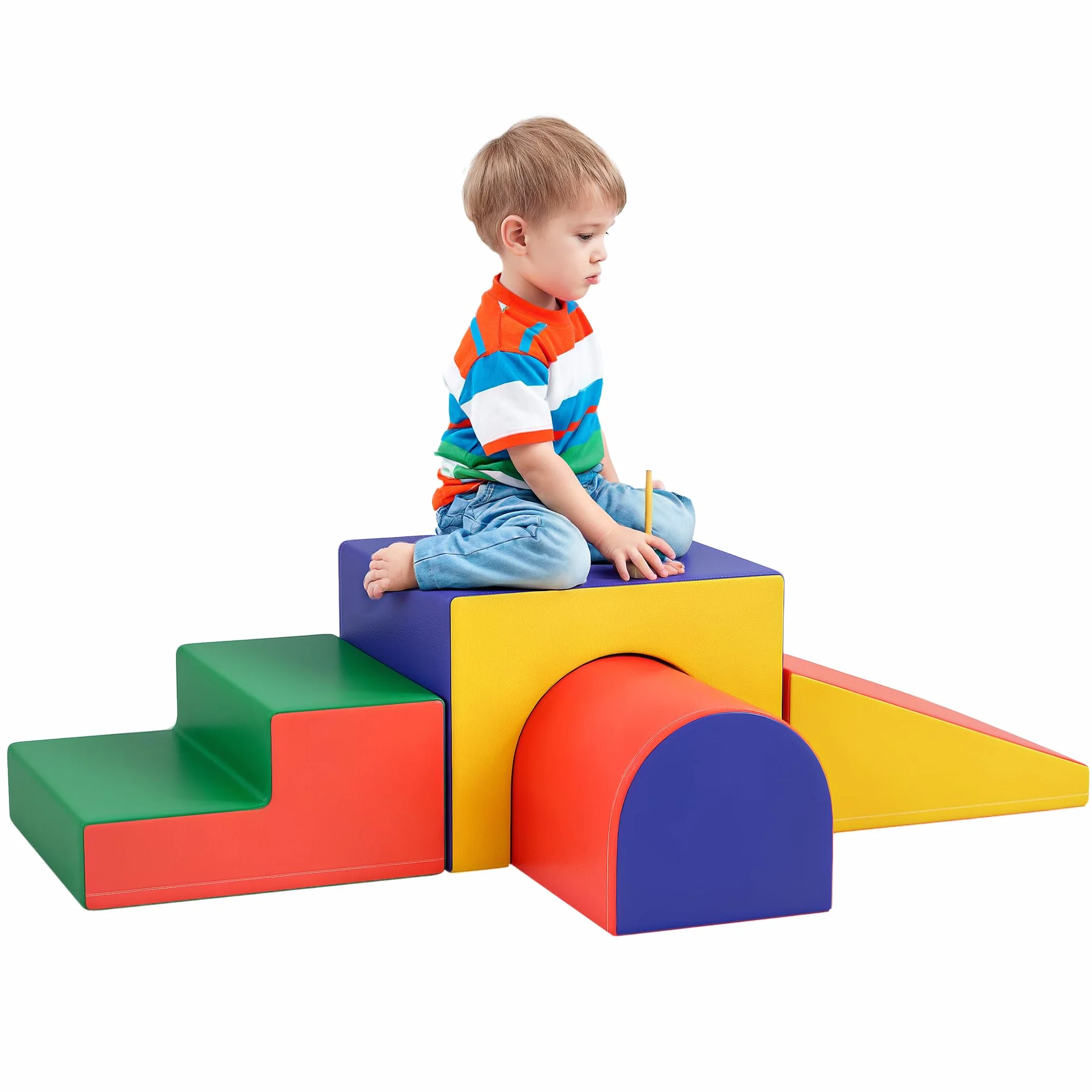 HOMCOM Parcours motricité bébé 4PCS, Module motricité bébé en Mousse EPE avec Housse revêtement synthétique, Blocs Mousse Construction, Jouets éducatifs Enfants préscolaire, Multicolore