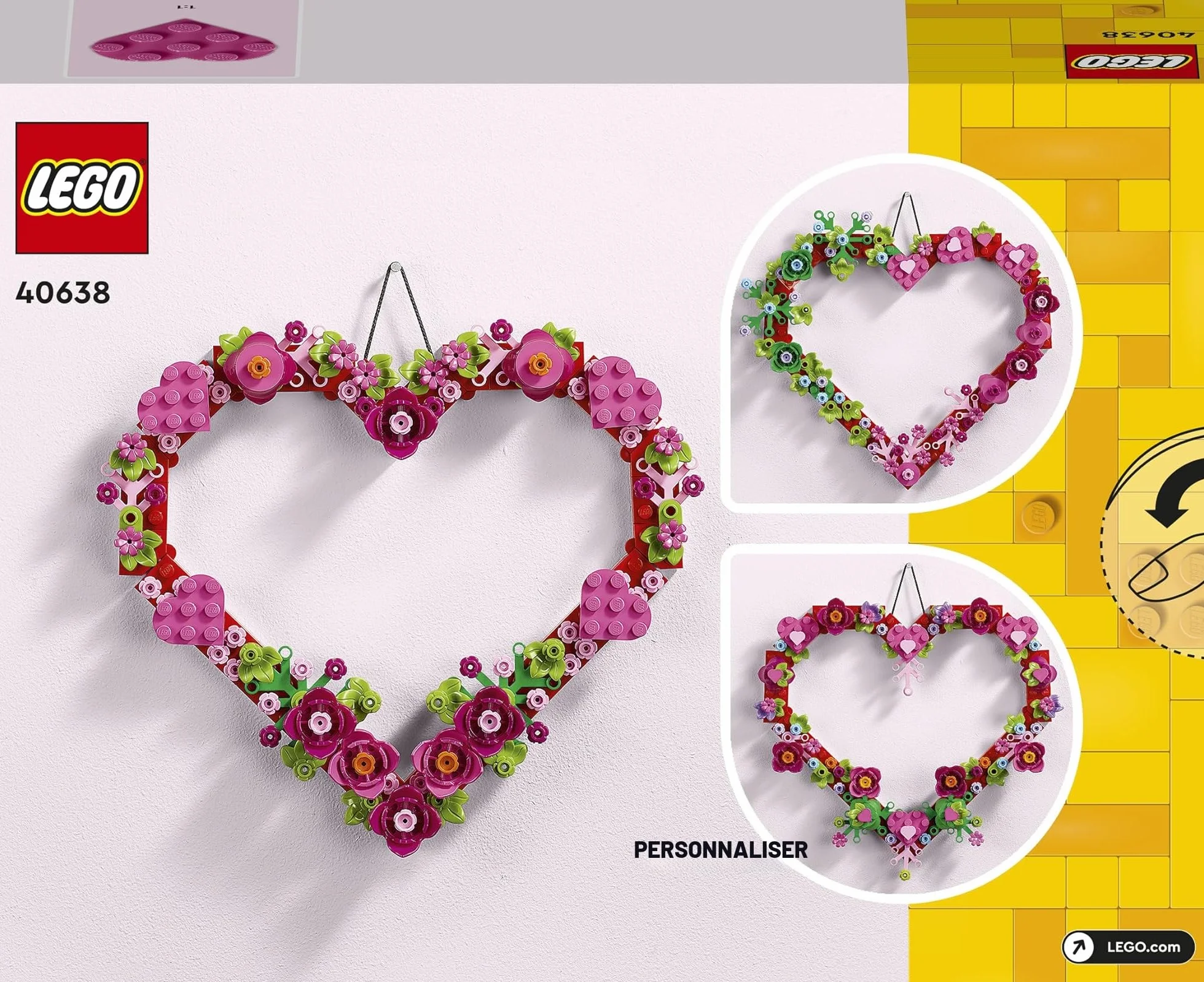 LEGO Décoration en Forme de Cœur 40638 - Kit d'Activité Manuelle pour Enfant 9 Ans avec Fleurs