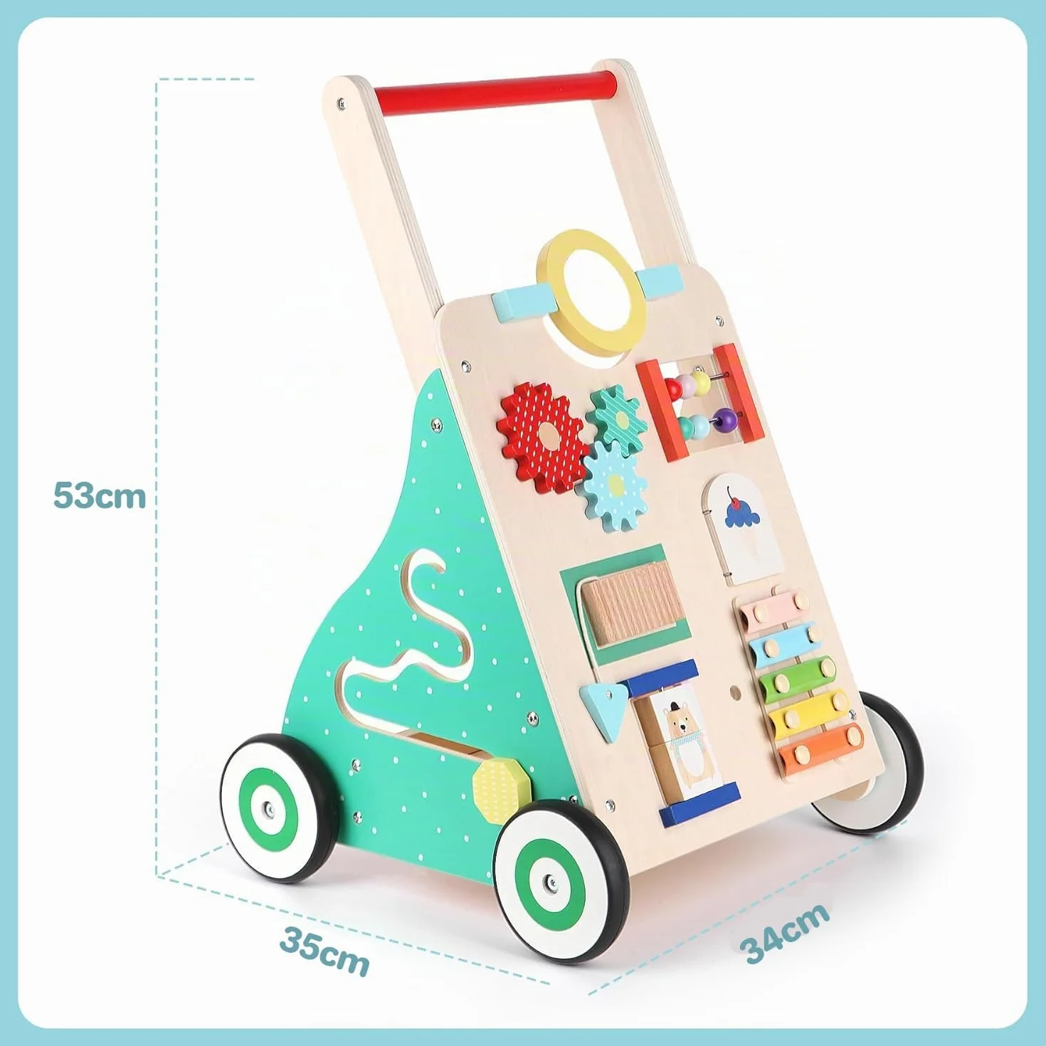 Chariot de Marche en Bois Bébé Trotteur pour Enfant Activité Cadeau Développement Garçons Filles 1-3 ans Multicolore