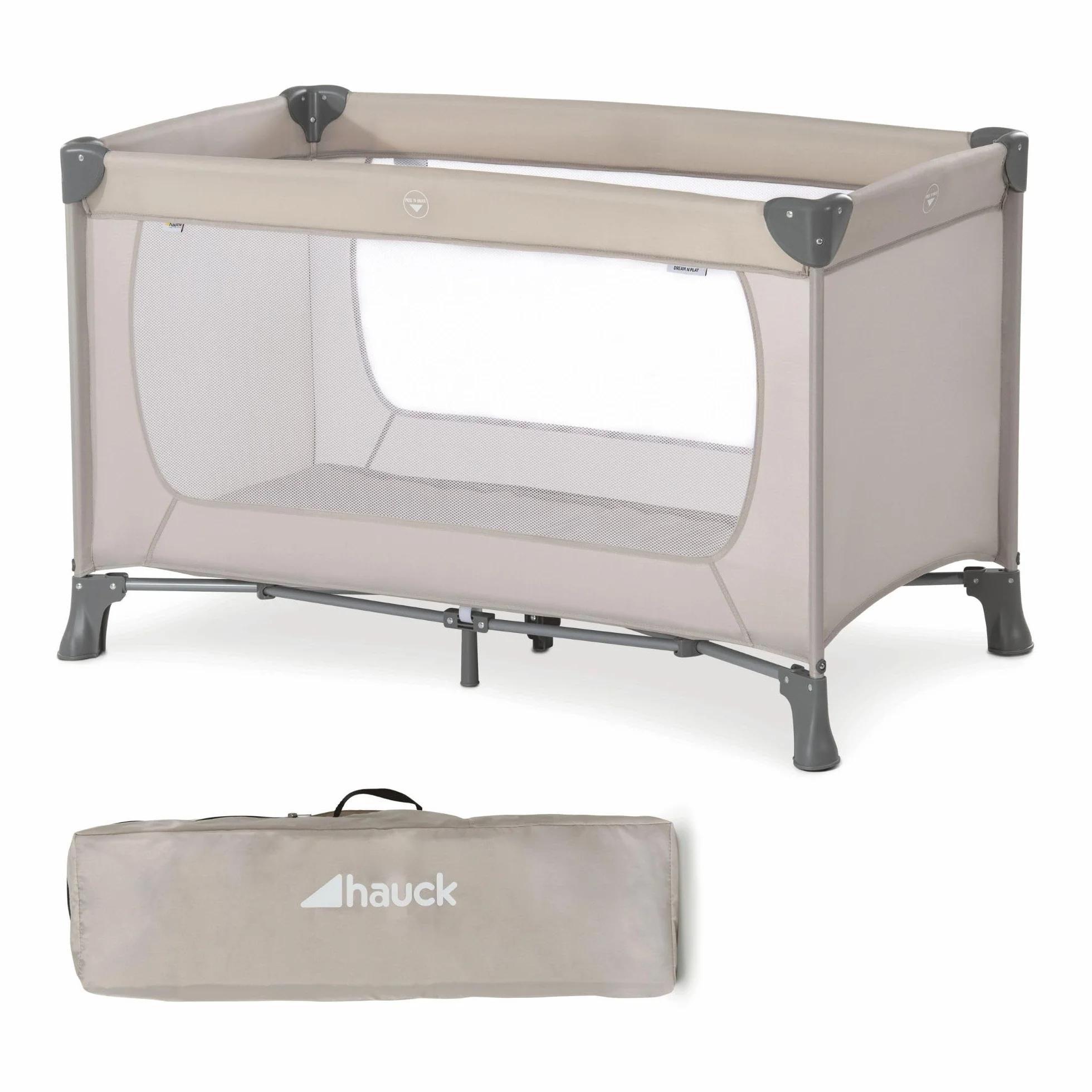 Hauck Dream N Play Lit Parapluie Voyage Bebe Enfant Pliable Compact Sac Transport 15 kg Beige