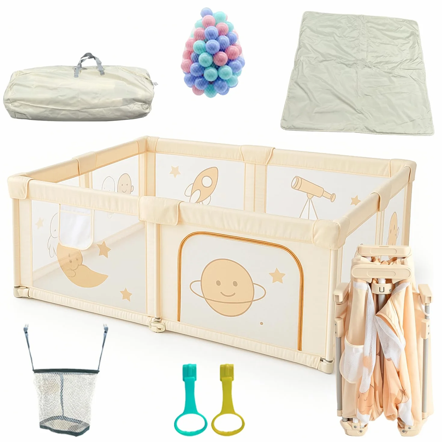 Parc bébé Pliable avec Tapis 130 x 130 cm, Tissu Oxford, Filet Respirant et Ventouses