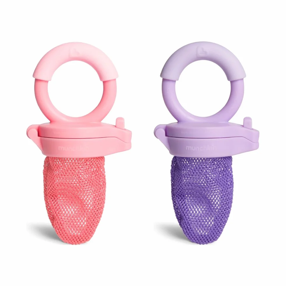 Munchkin Distributeur d'Aliments Frais Lot de 2 | Sachet de Maille pour le Sevrage | Sans BPA | 6 Mois+ | Rose et Violet