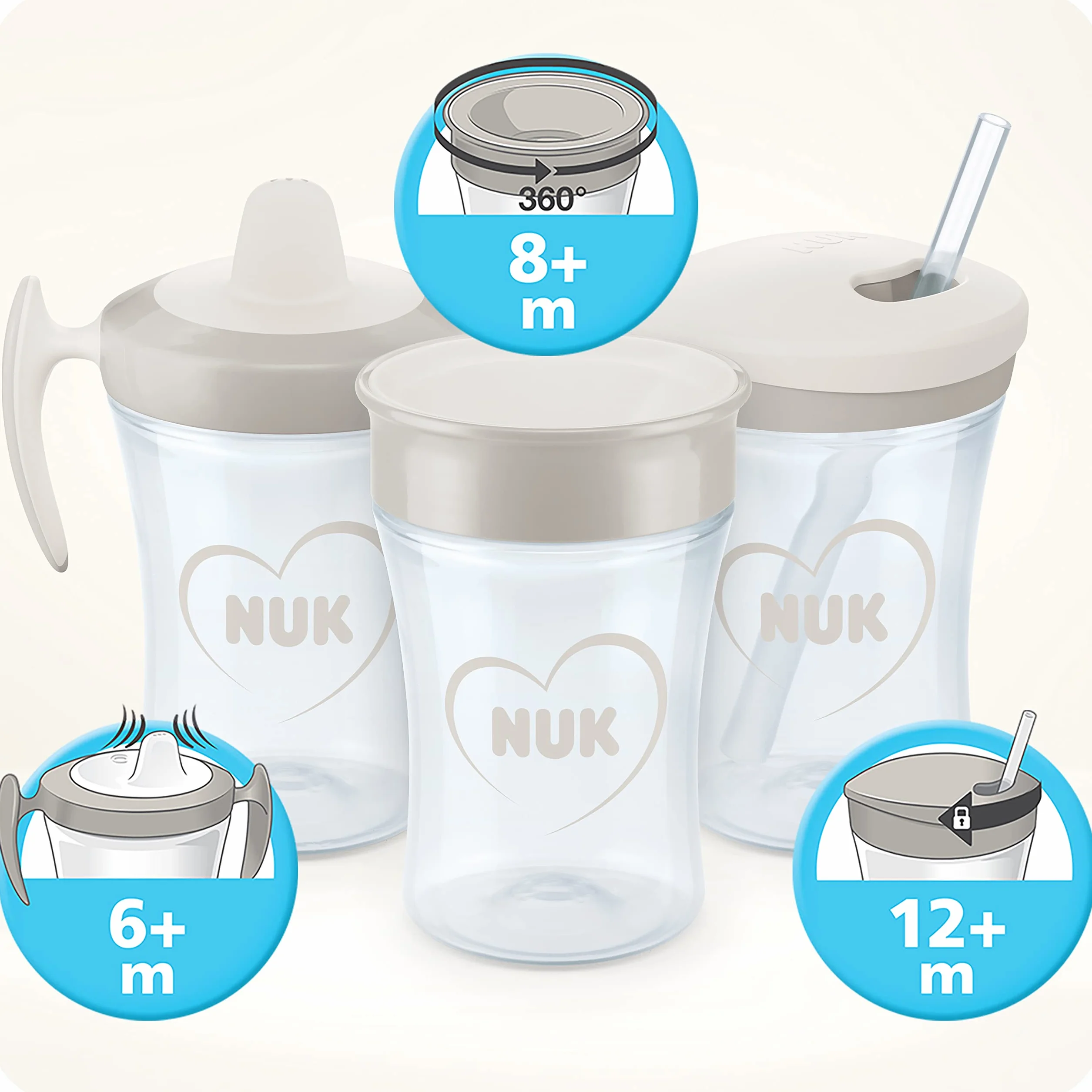 NUK Magic Cup Tasse d'Apprentissage 230 ml 2 Unités Lion Bleu Chat Turquoise