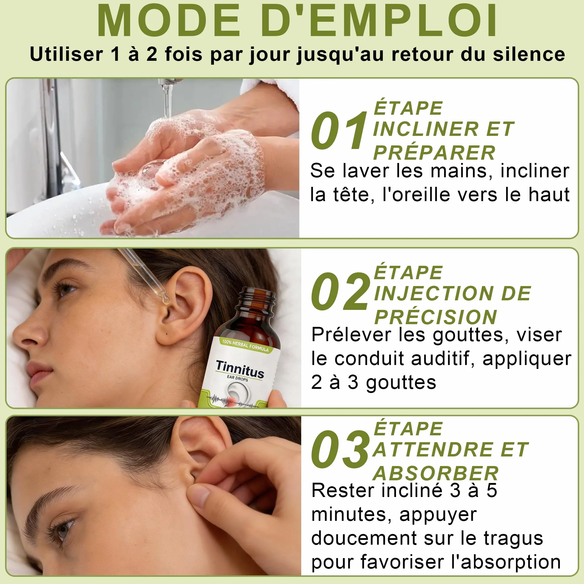 Gouttes pour acouphènes 60 ml - gouttes auriculaires soulagement oreilles bouchées audition claire