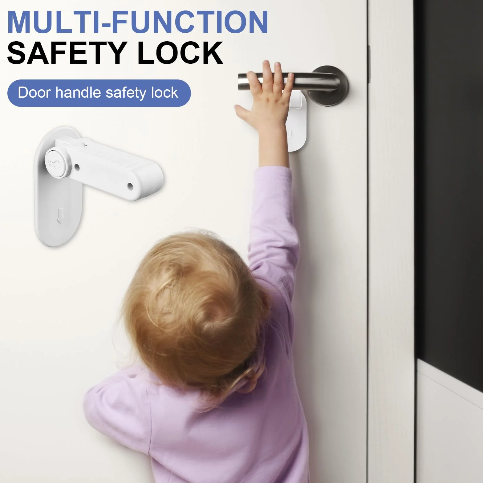 Verrou de Levier de Porte à L'Épreuve des Enfants Petproof, Serrure de Poignée de Sécurité pour Bébé, Sans Outils ni Perçage, Blanc