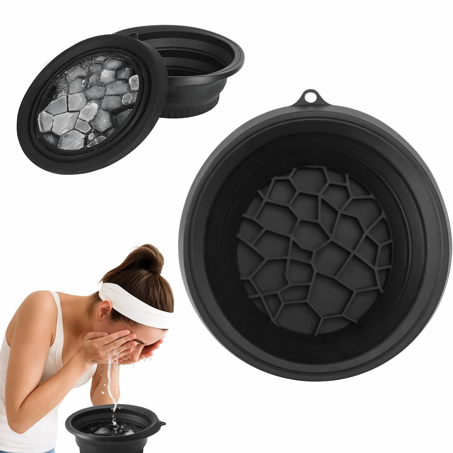 Bol de bain à glace pour le visage en silicone pliable - Lavabo de refroidissement rapide, réduction des gonflements