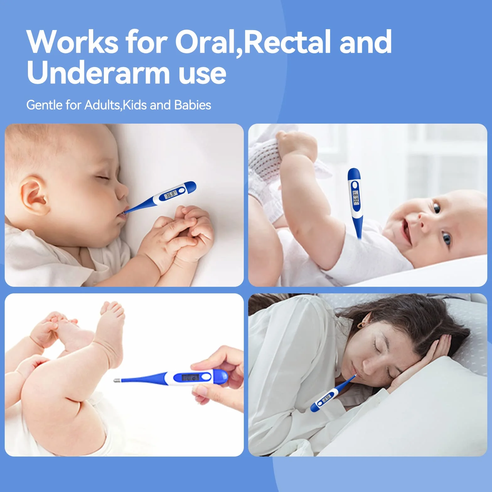 Berrcom Thermomètre Flexible Médical Buccal Avant-Bras étanche avec Alarme de Fièvre