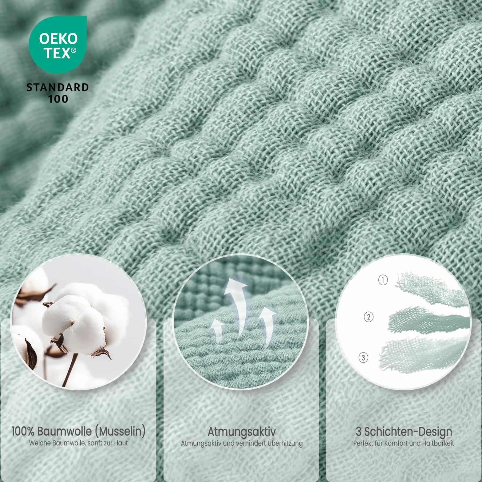 lulumoon Serviette de Bain Bebe 76x76cm Mousseline de Coton Cape de Bain Bebe Douce Absorbante Garde Bebe au Chaud Apres Le Bain 0-18 Mois Vert
