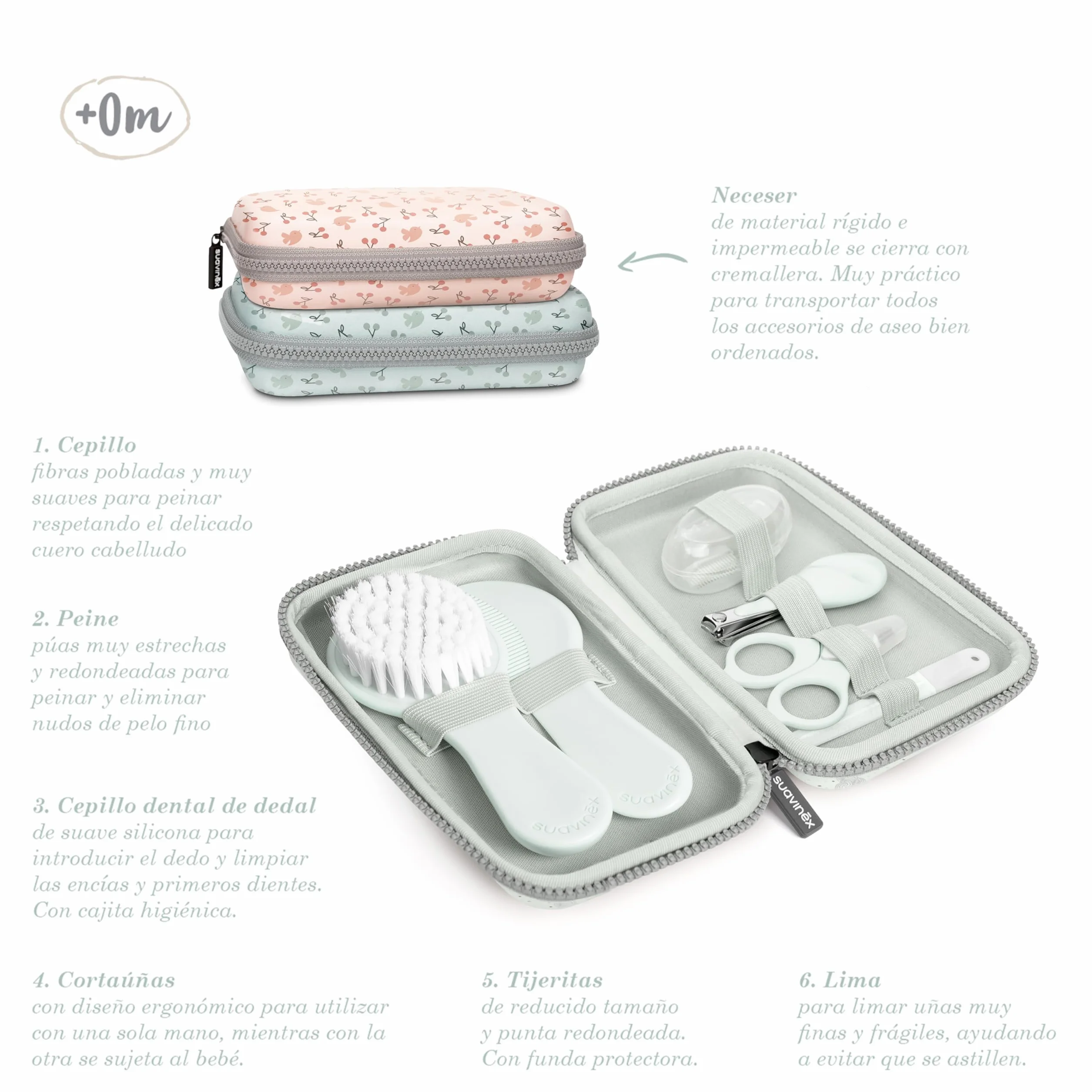 Suavinex Trousse de Soin Bébé Set Manucure 6 Pièces Rose