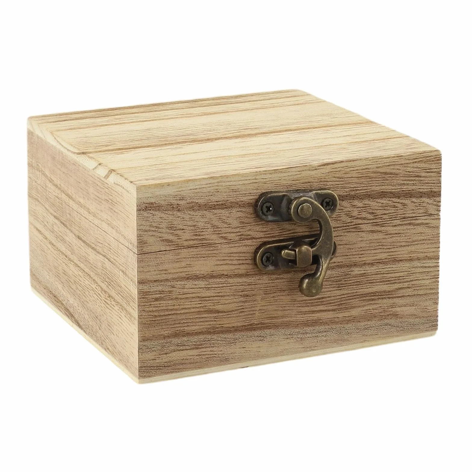 Boîte de rangement vintage en bois de paulownia carrée avec serrure métal 10x10x6 cm