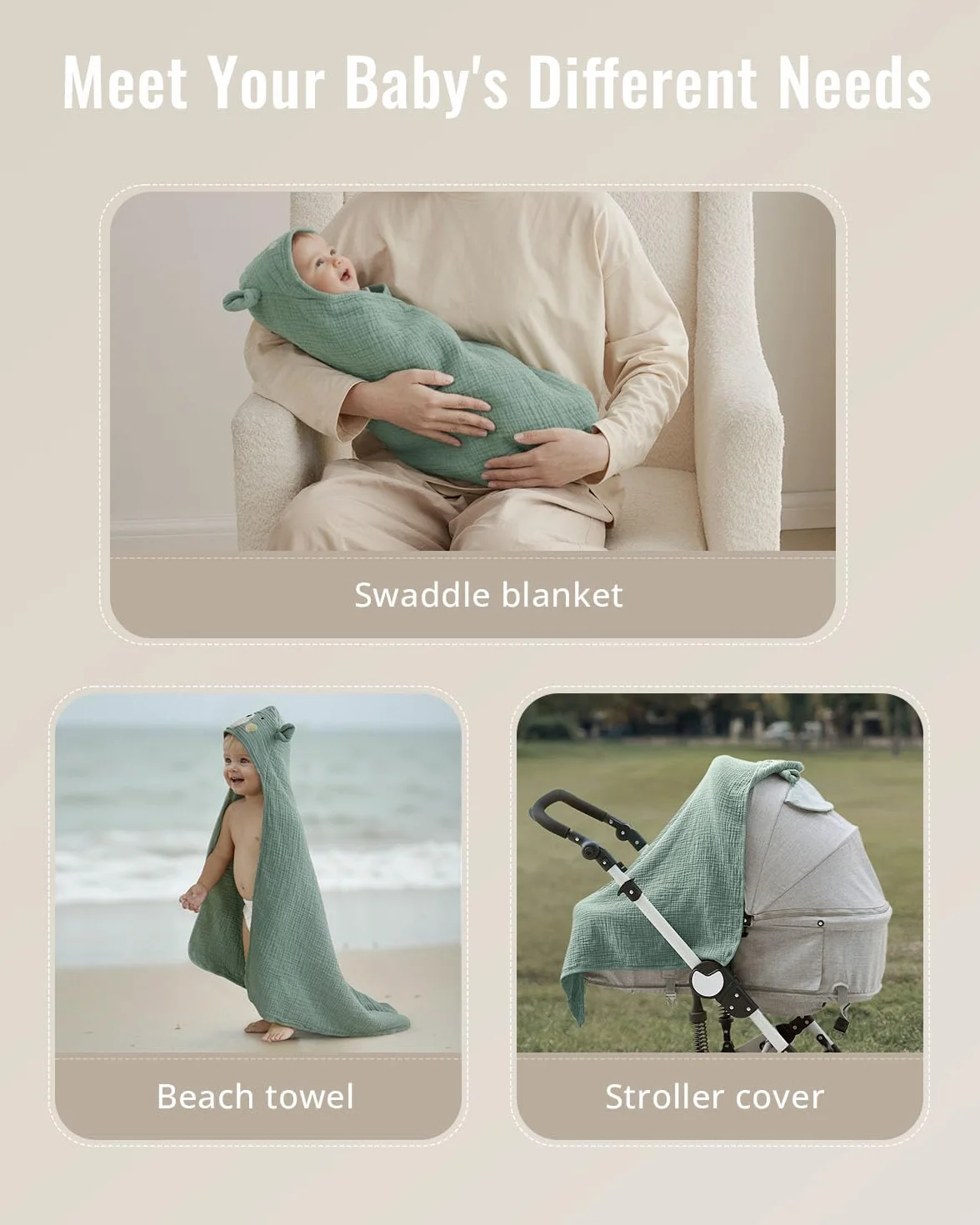 Blissful Diary Lot de 2 Cape de Bain Bébé en Muslin, Serviette de Bain à Capuche, Ours & Agneau