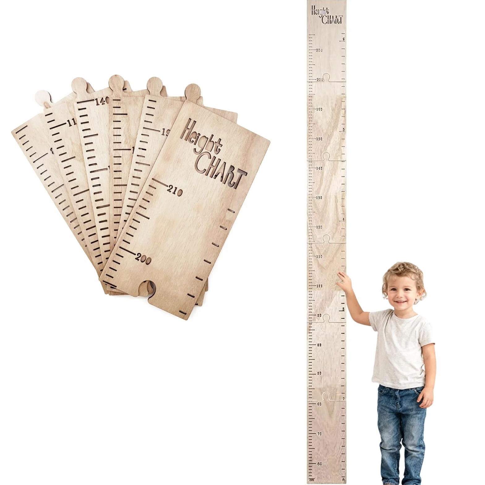 Toise Murale Enfant Bois 60-210 cm Règle de Croissance Amovible Suspendue