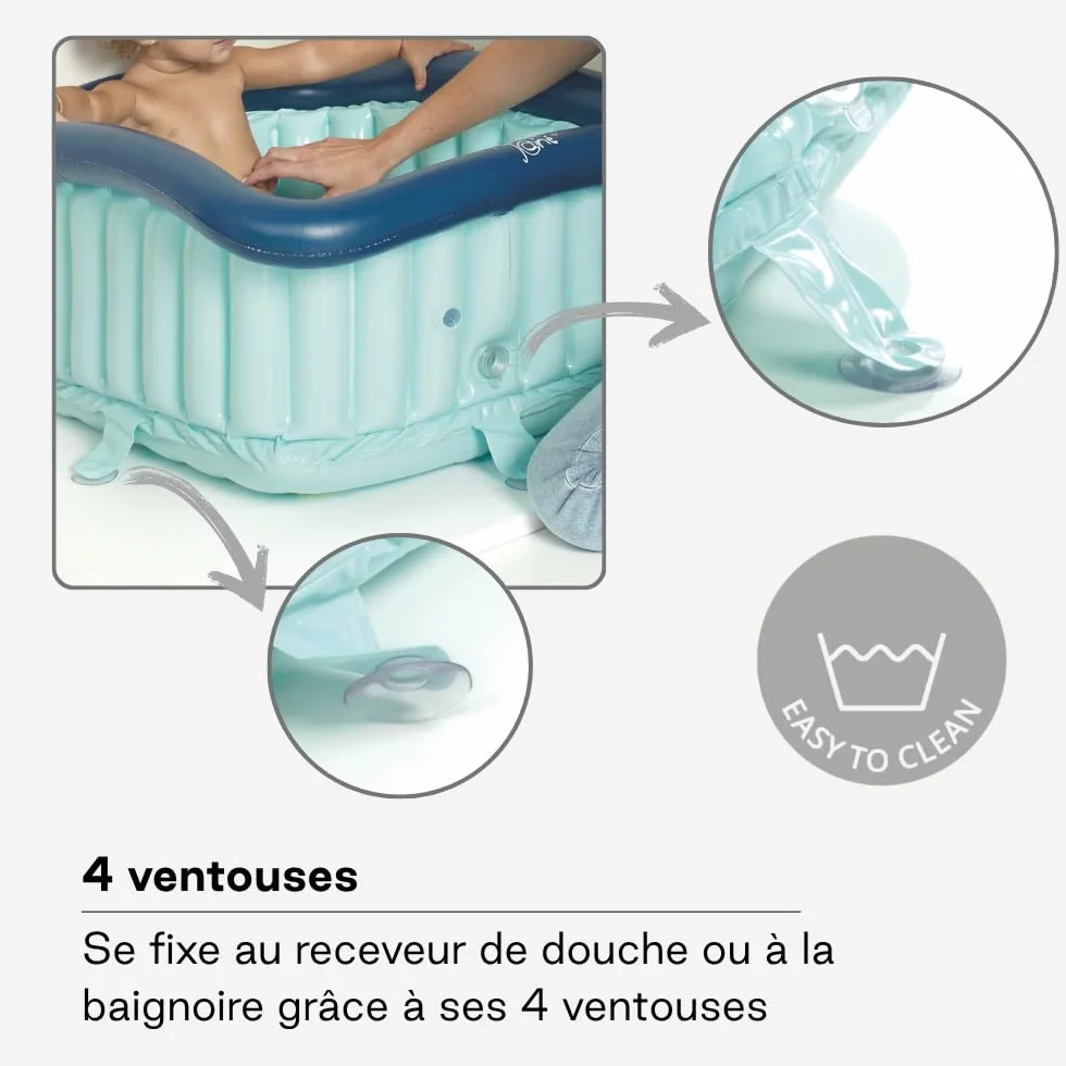 Jané Riduttore Doccia Bambino Gonfiabile 60x60 cm, 70L, Vaschetta Portatile, Pompa Inclusa, Blu