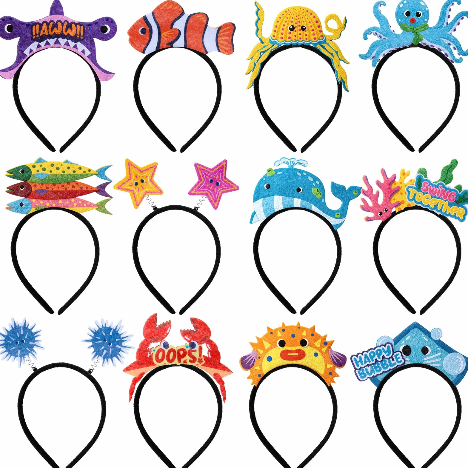 Serre-têtes en Feutre pour Enfants 12 PCS Accessoires Carnaval Photobooth Jouets Fête Anniversaire Cadeaux Filles Garçons