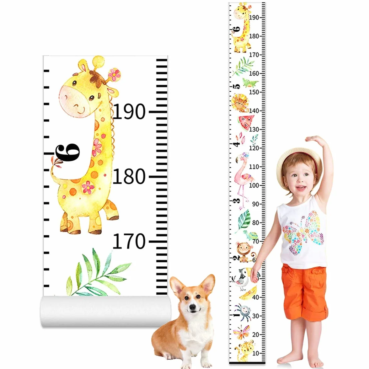 Toise Murale Enfant 20cm×200cm Toile Amovible Mesure Taille avec Motif Dessin Animé Décoration Chambre