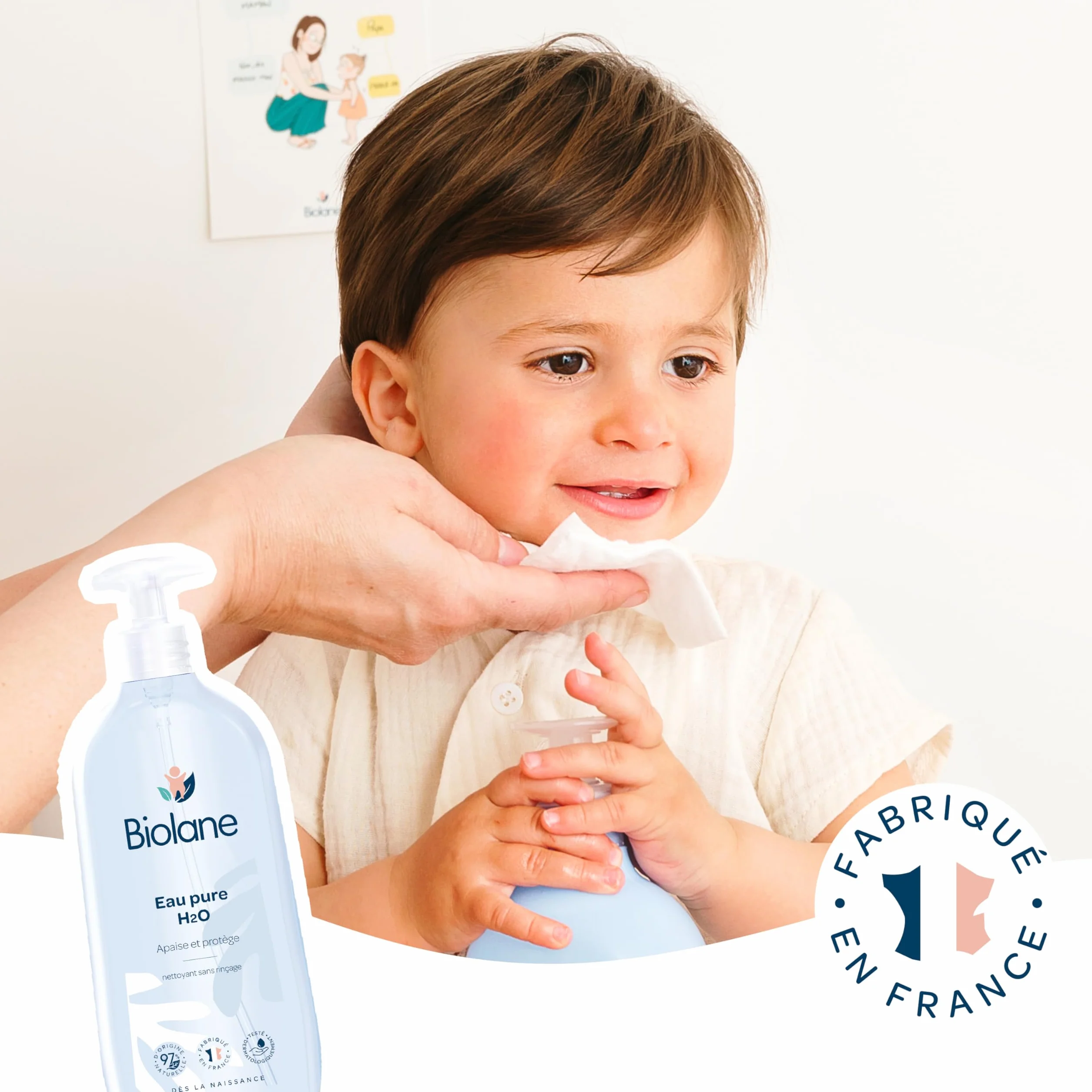 BIOLANE Lot de 4 Flacons Eau Pure H2O Nettoyant Bébé Sans Rinçage 750ml Fabriqué en France