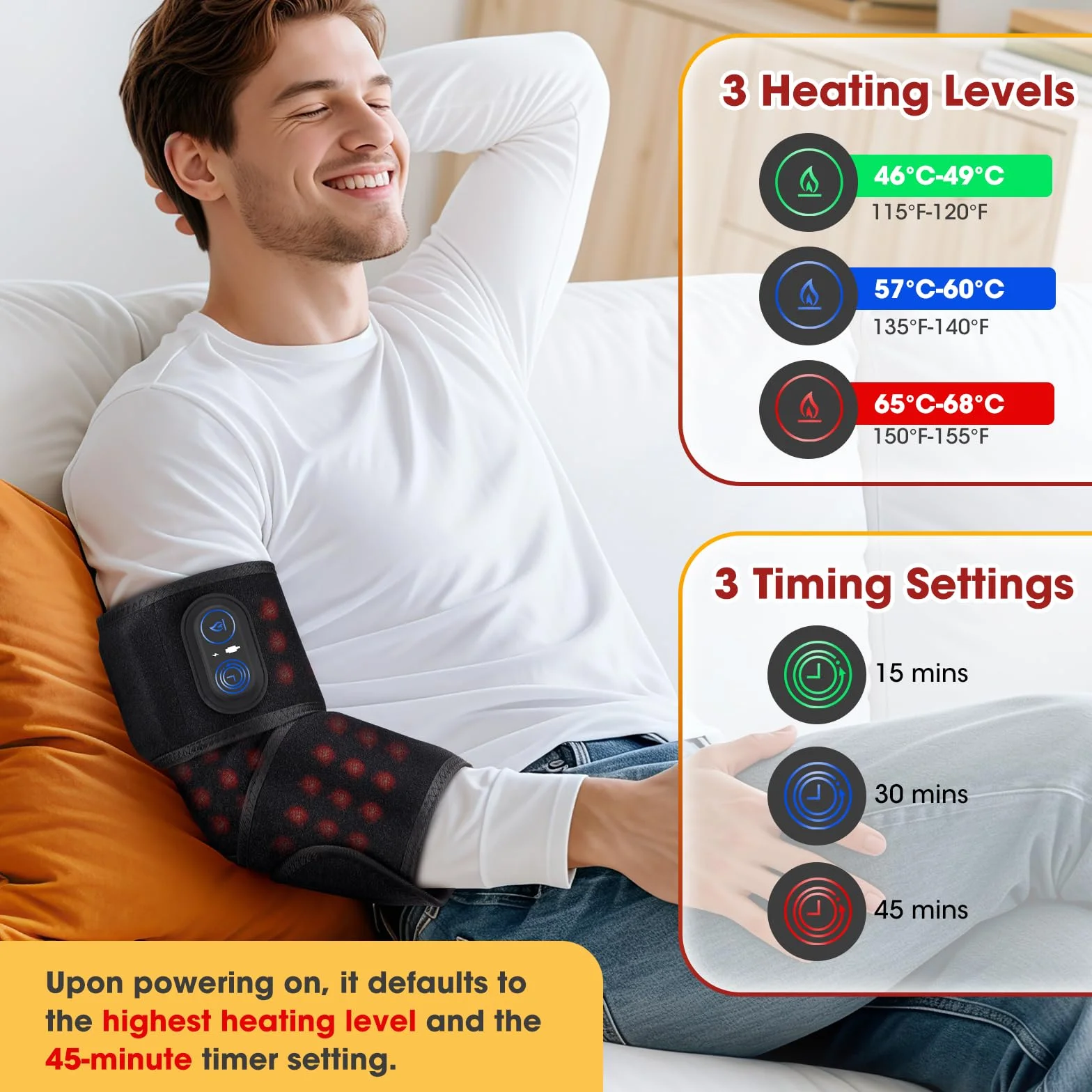 Coussin Chauffant Sans Fil, Thermique Réglable Poignet Coude Jambe Cheville, Ceinture Chauffante Portable 3 Niveaux 3 Réglages Batterie 5000mAh