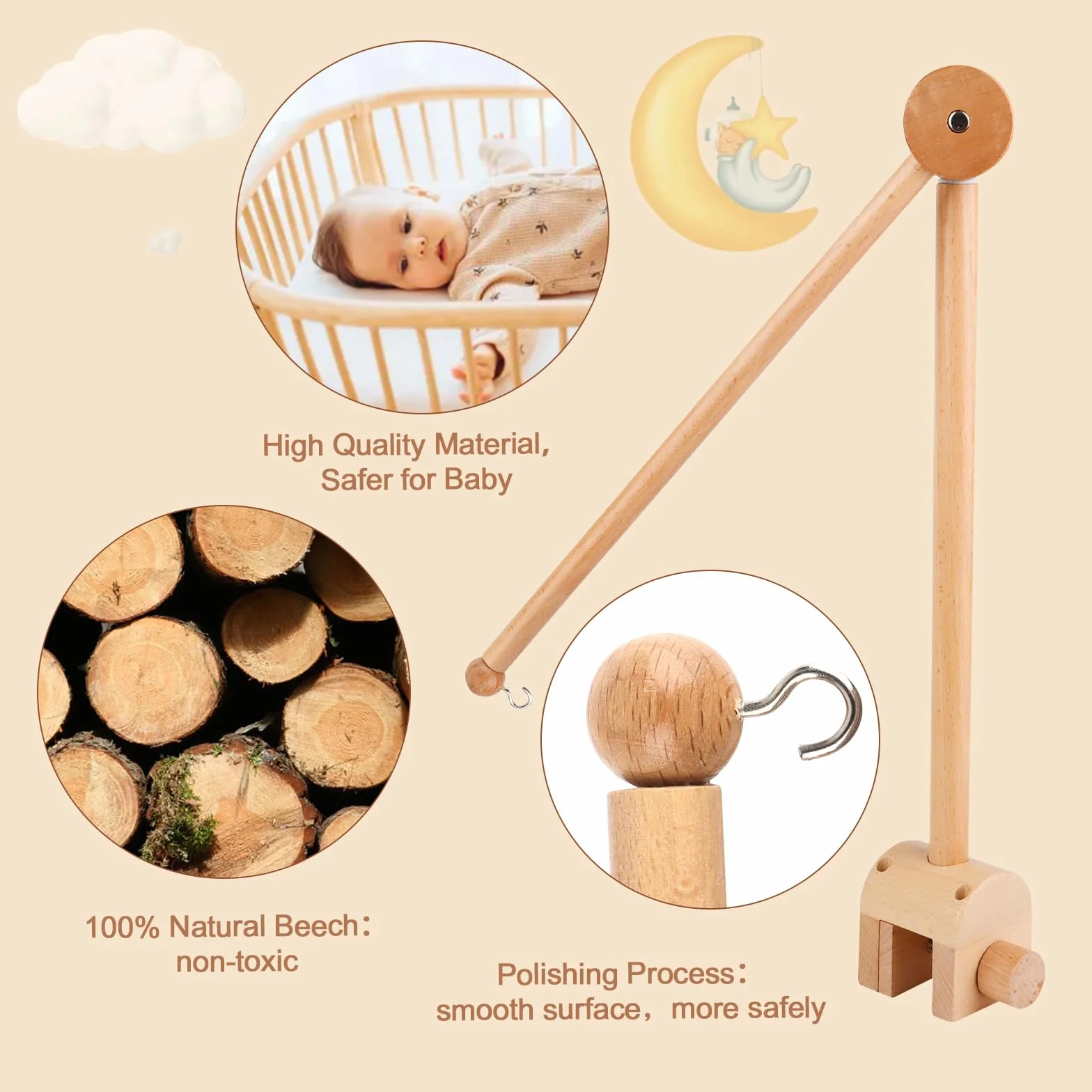 Support mobile réglable en bois pour table à langer bébé
