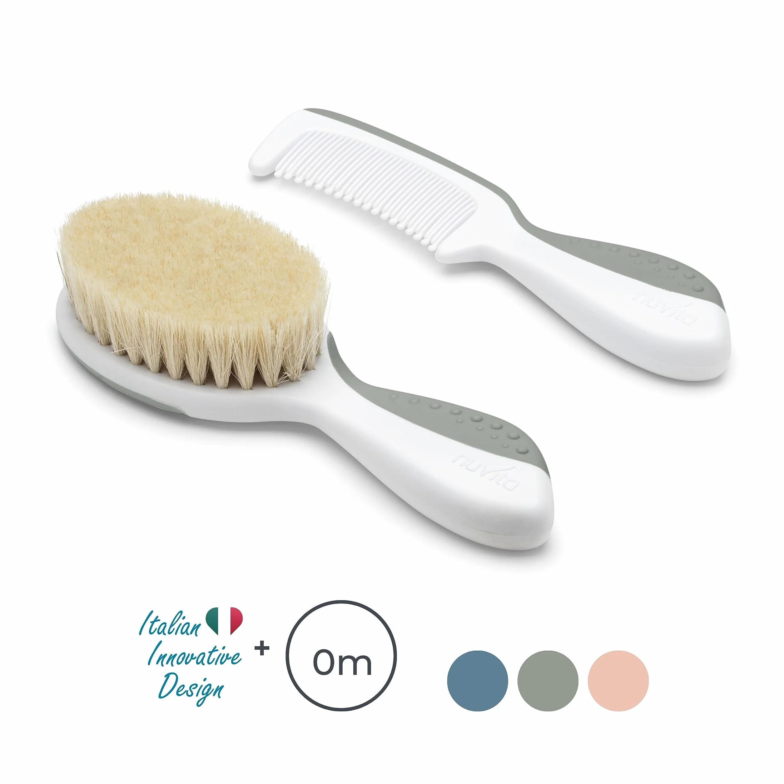 Nuvita Ensemble Peigne et Brosse en Poils Naturels de Laine - Soin des Cheveux - English Rose