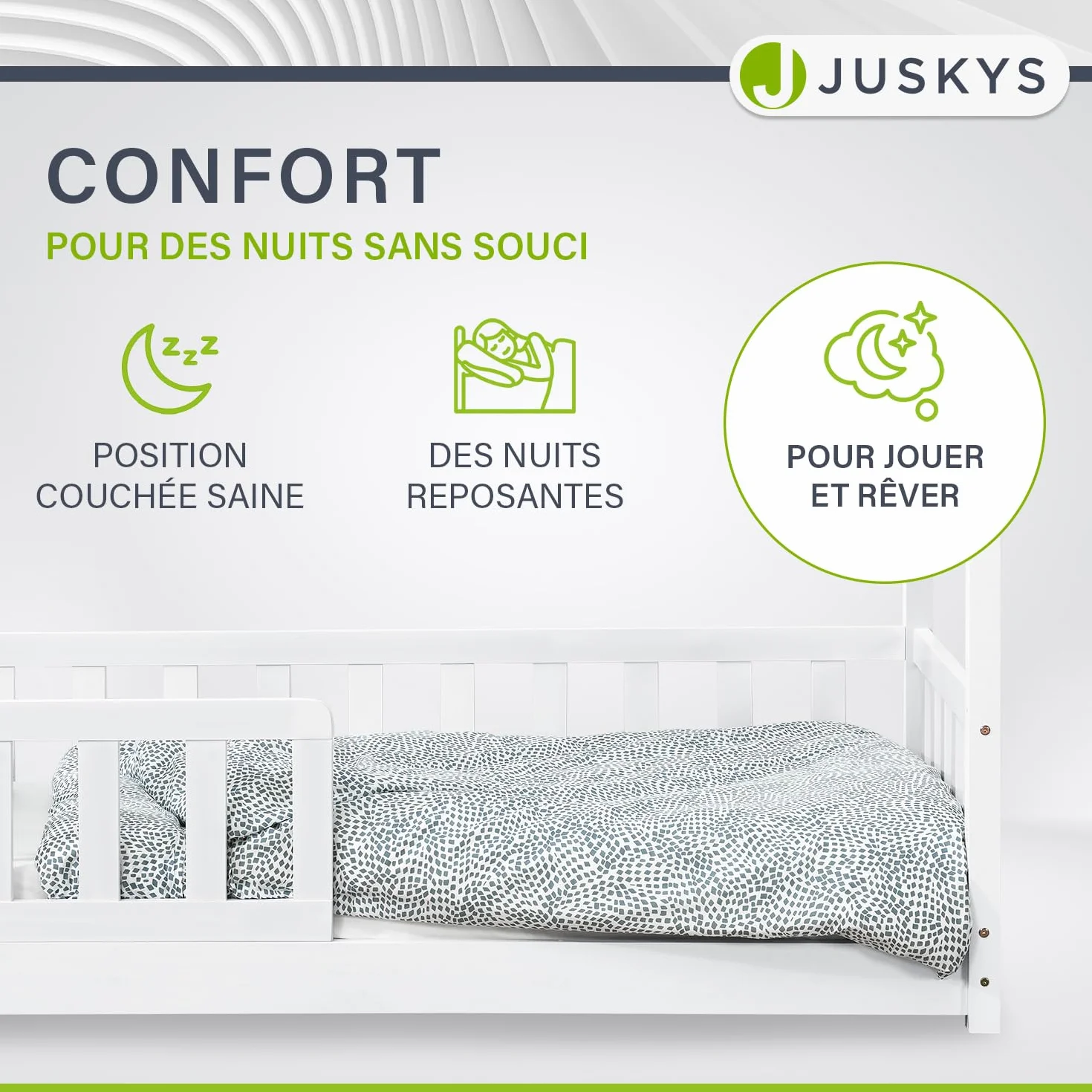 Juskys Lit Cabane Enfant Marli 80x160 cm Bois Massif Blanc avec Protection Antichute