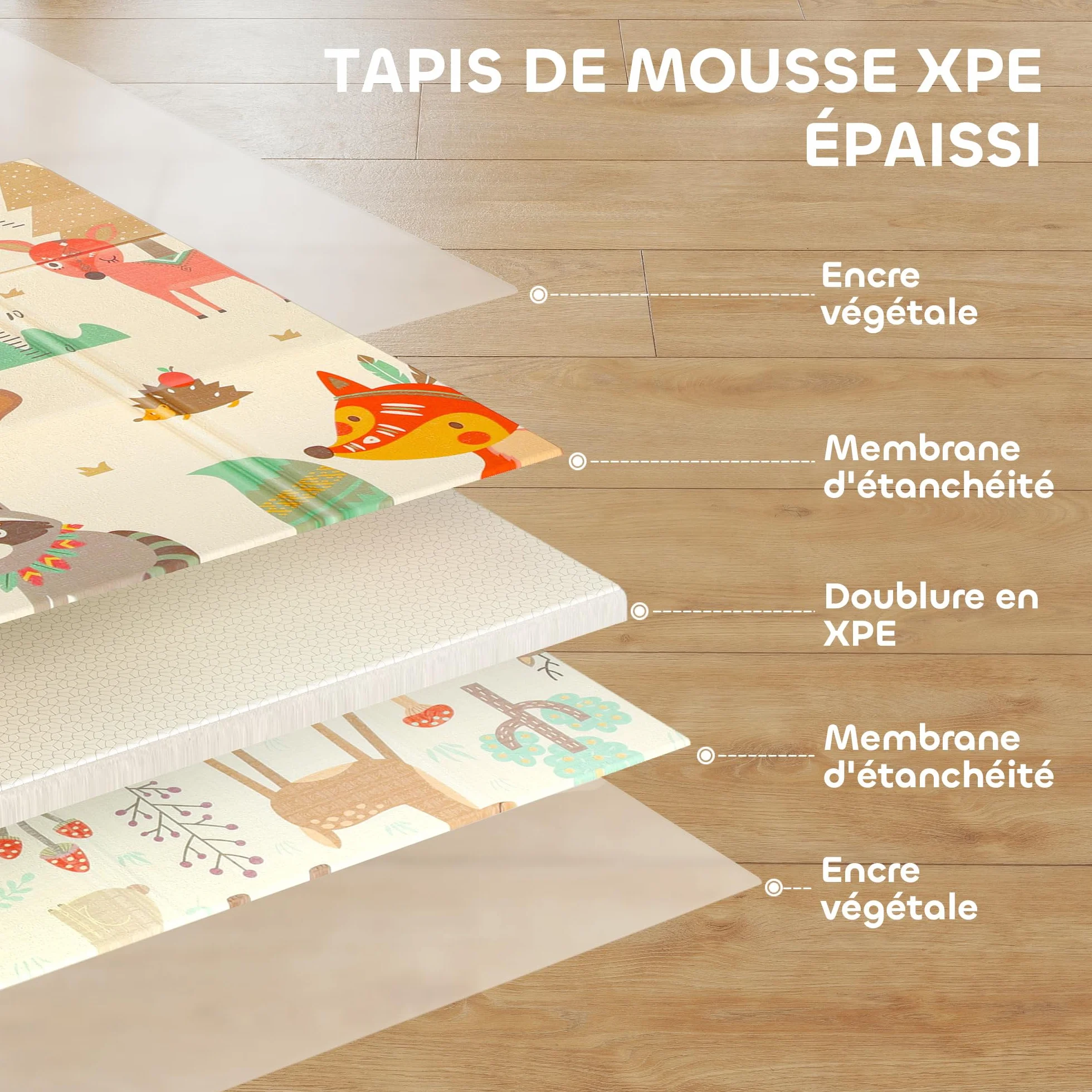 AIYAPLAY Tapis de jeu bébé pliable réversible 196 x 176 x 1,5 cm mousse épais antidérapant imperméable motif animaux