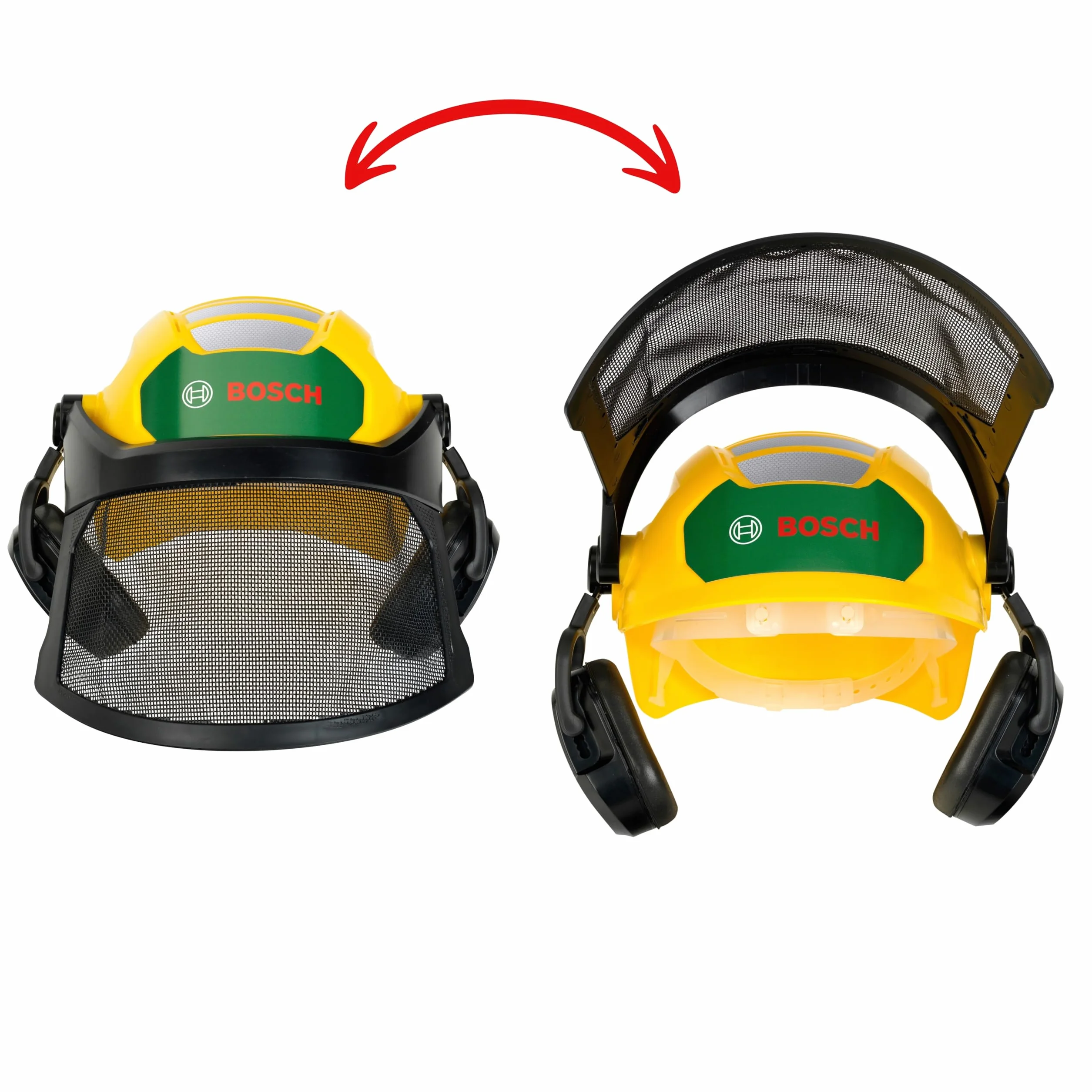 Theo Klein 8199 Bosch Casque de bûcheron pour enfants, Casque de jeu ajustable avec visière et protège-oreilles, Jouet sous licence officielle