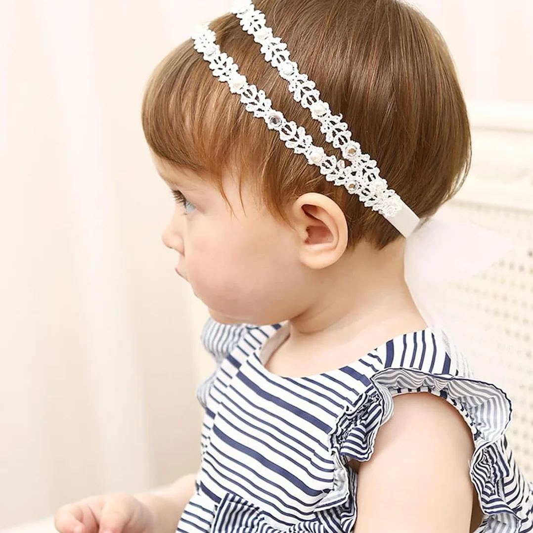 Bandeau bébé fille dentelle blanc noeud 37-48 cm