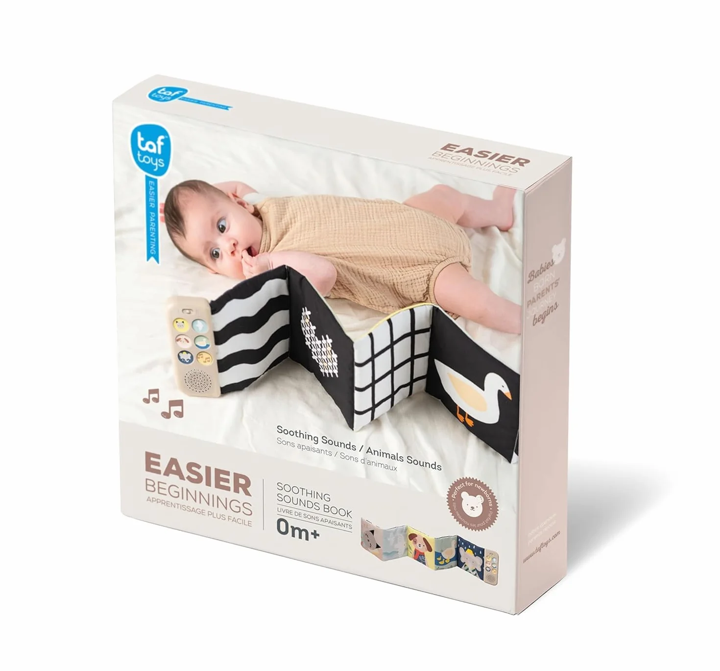 Taf Toys Livre Musical Bébé Double Face 12 Sons & Mélodies Noir & Blanc Couleurs Lit Poussette