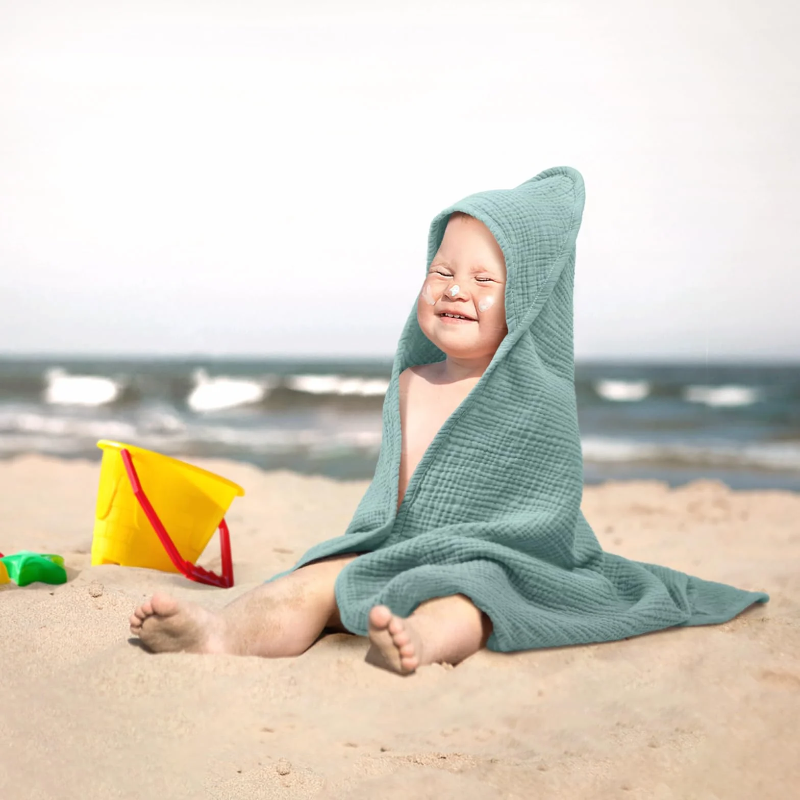 lulumoon Serviette de Bain Bebe 76x76cm Mousseline de Coton Cape de Bain Bebe Douce Absorbante Garde Bebe au Chaud Apres Le Bain 0-18 Mois Vert
