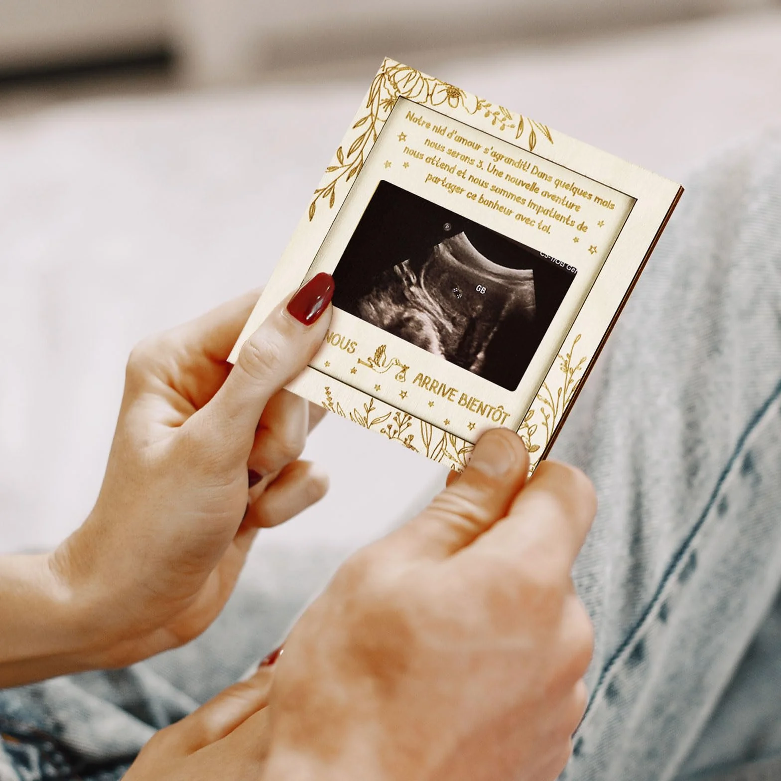 Carte Annonce Grossesse en Bois avec Cœur Doré pour TATA Mamie Tante Grands-parents
