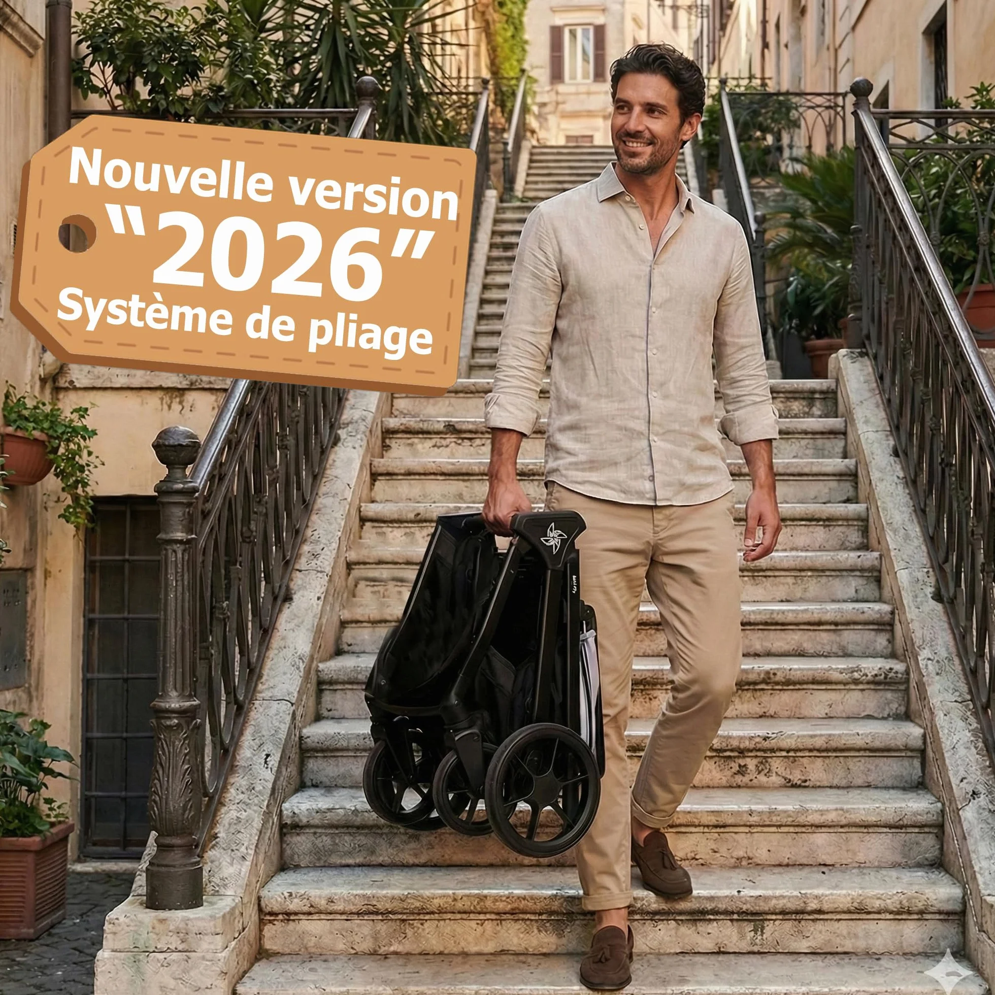 Poussette Canne Compacte et Légère jusqu'à 25kg Dès la Naissance Siège Large Capote XXL UPF-50 Pliage d'une Main Grandes Roues Noir