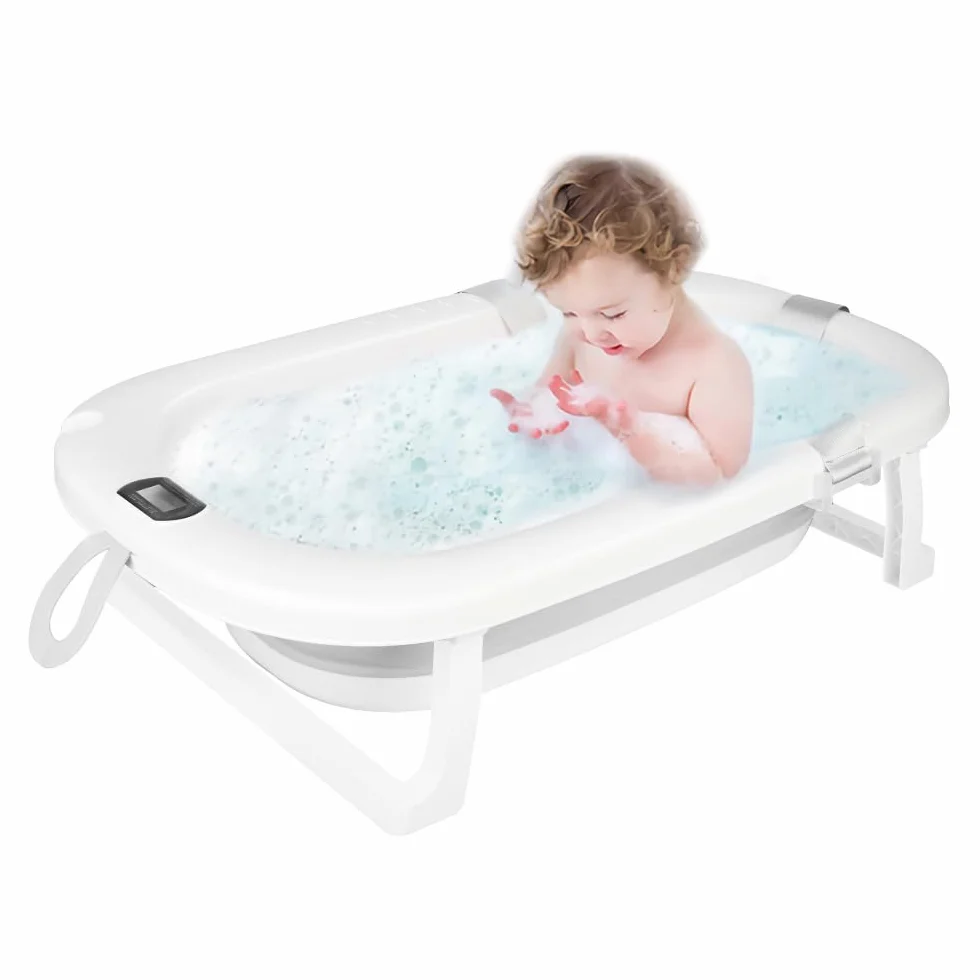 Baignoire Pliable Bébé avec Thermomètre à eau 80x50x23 Gris