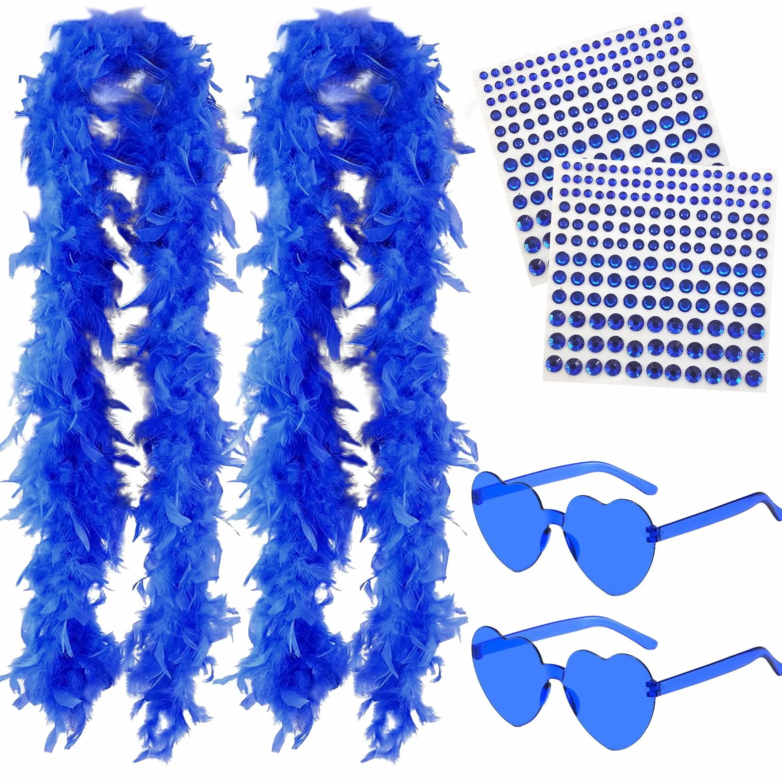Boa à Plumes 4PCS avec Lunettes de Soleil Coeurs pour Halloween Fête