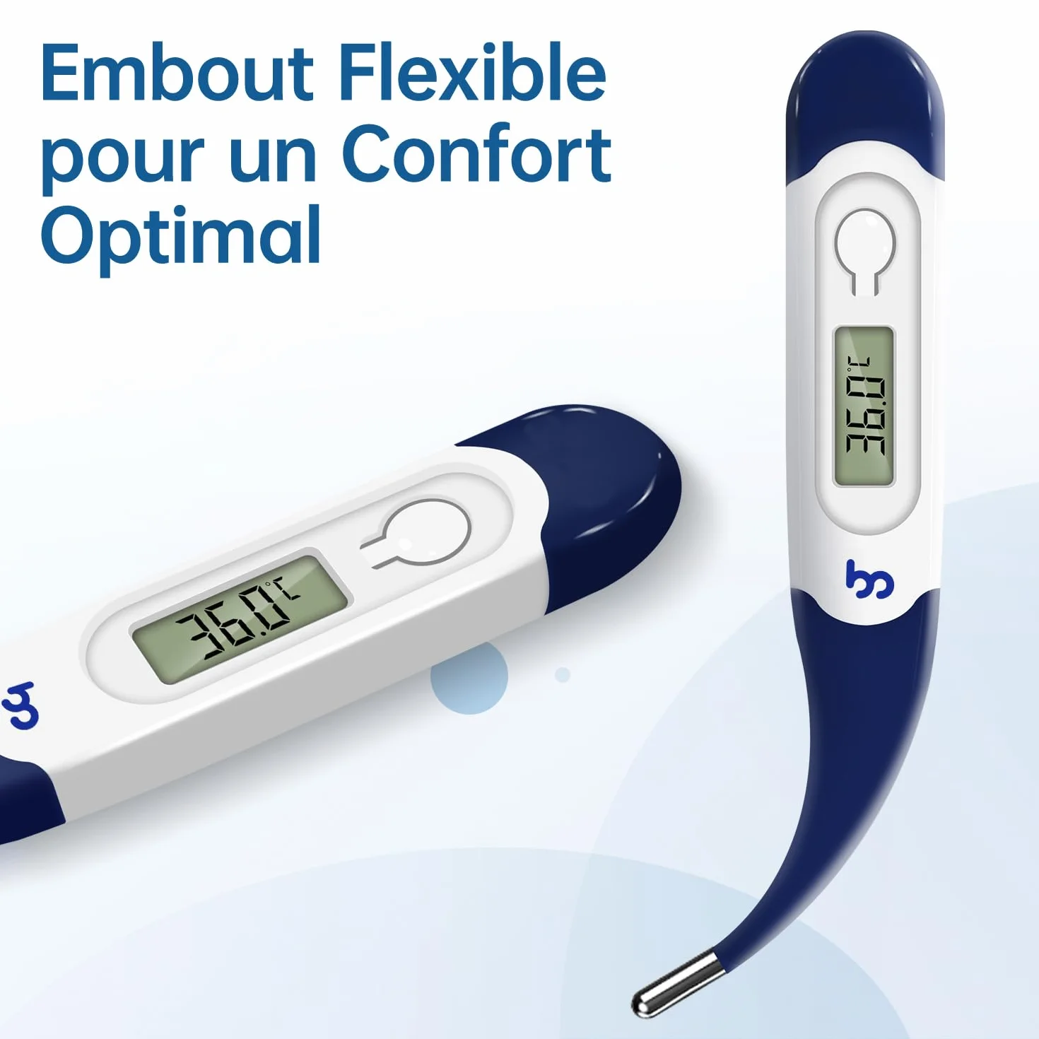 Thermomètre Numérique à Embout Flexible pour Bébés Enfants Adultes Mesure Rapide Précise Buccale Axillaire Rectale