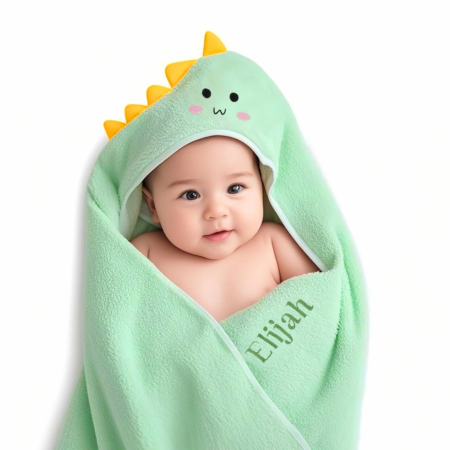Cape de Bain Bébé Personnalisé avec Prénom Douce et Confortable pour Bébé Naissance Cadeau Baby Shower (Vert)