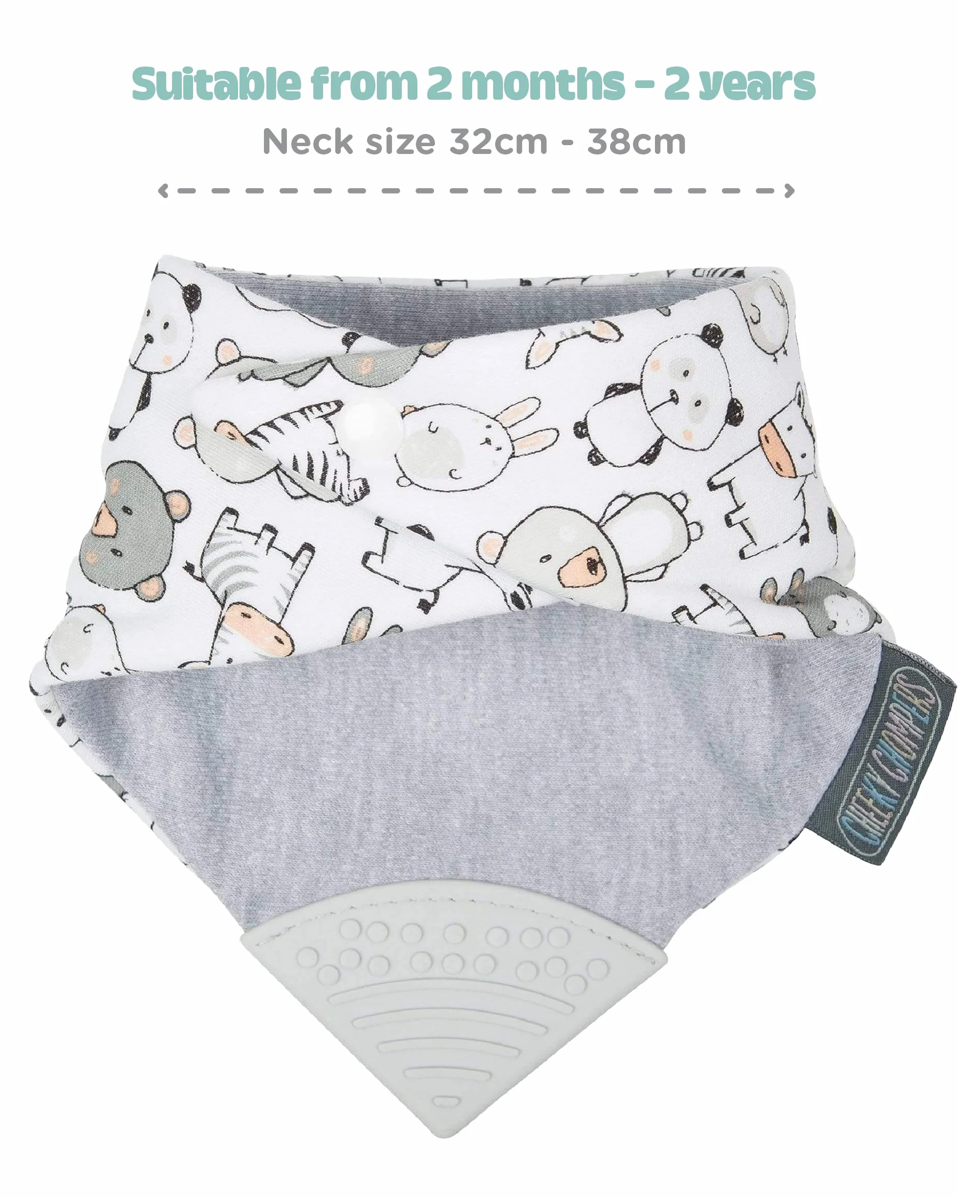 Cheeky Chompers Bavoir bandana bébés tout-petits anneau dentition silicone design primé hygiénique absorbant sans BPA Panda Pals