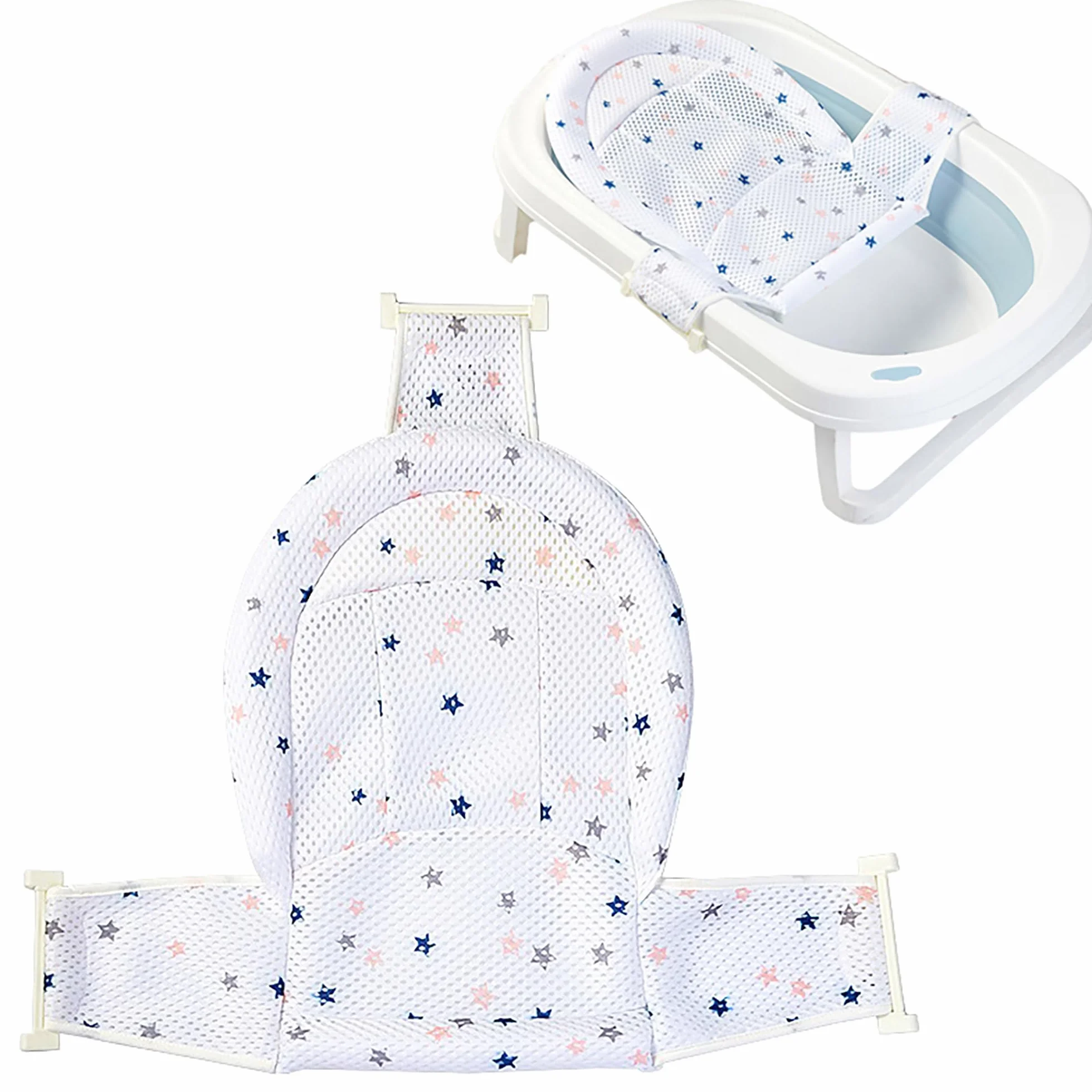 Bain en T Antidérapant pour Bébé - Blanc, Filet de Tapis maille, Support Nouveau-né avec Sangles Ajustables, Siège de Bain Confortable, 0-12 Mois